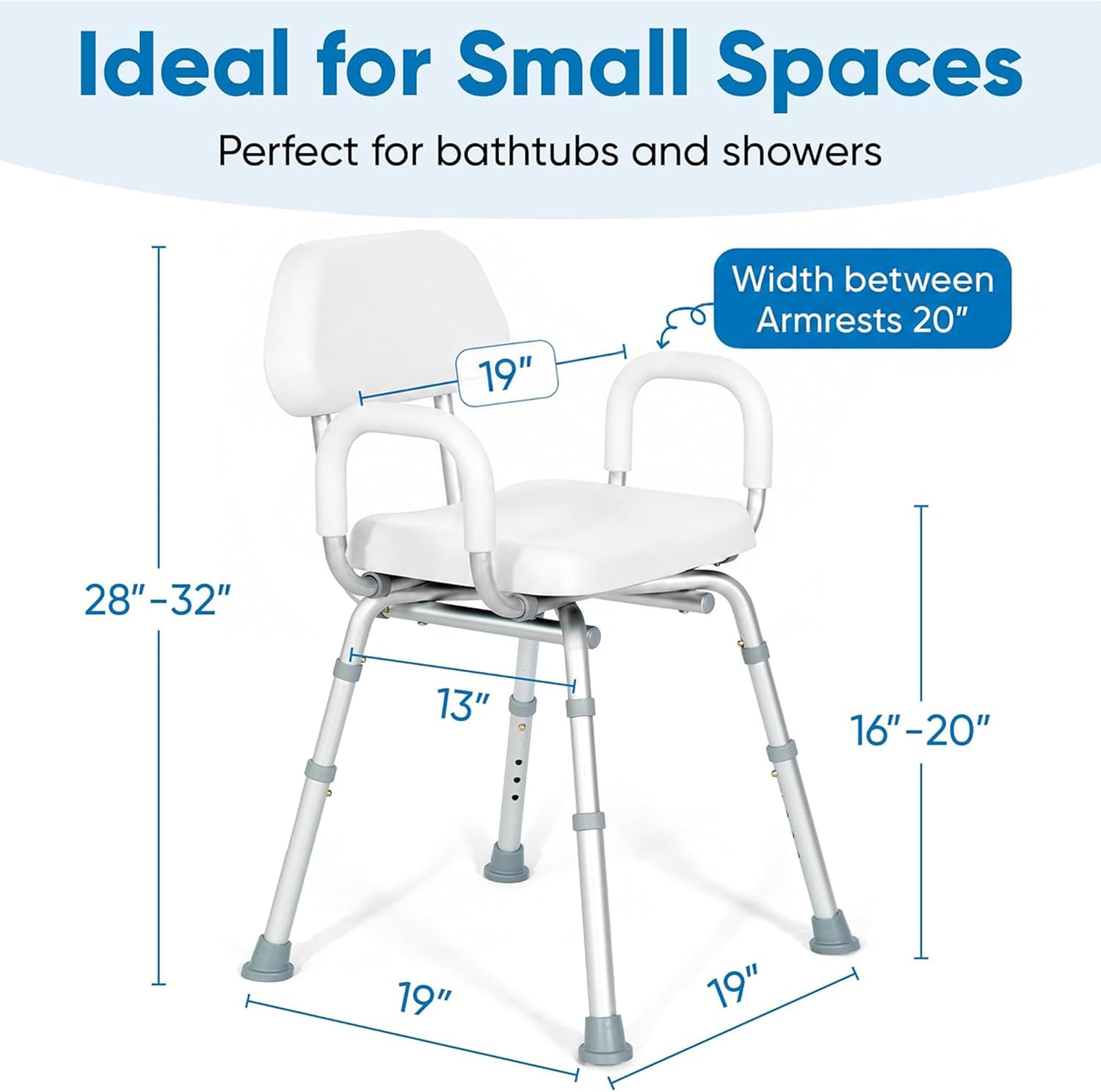 Comfortable Shower Chair for Elderly and Disabled for Inside Shower Seats | Sit Securely While Bathing - Blue, padded seat, adjustable height, aluminum frame, backrest, 400 lb