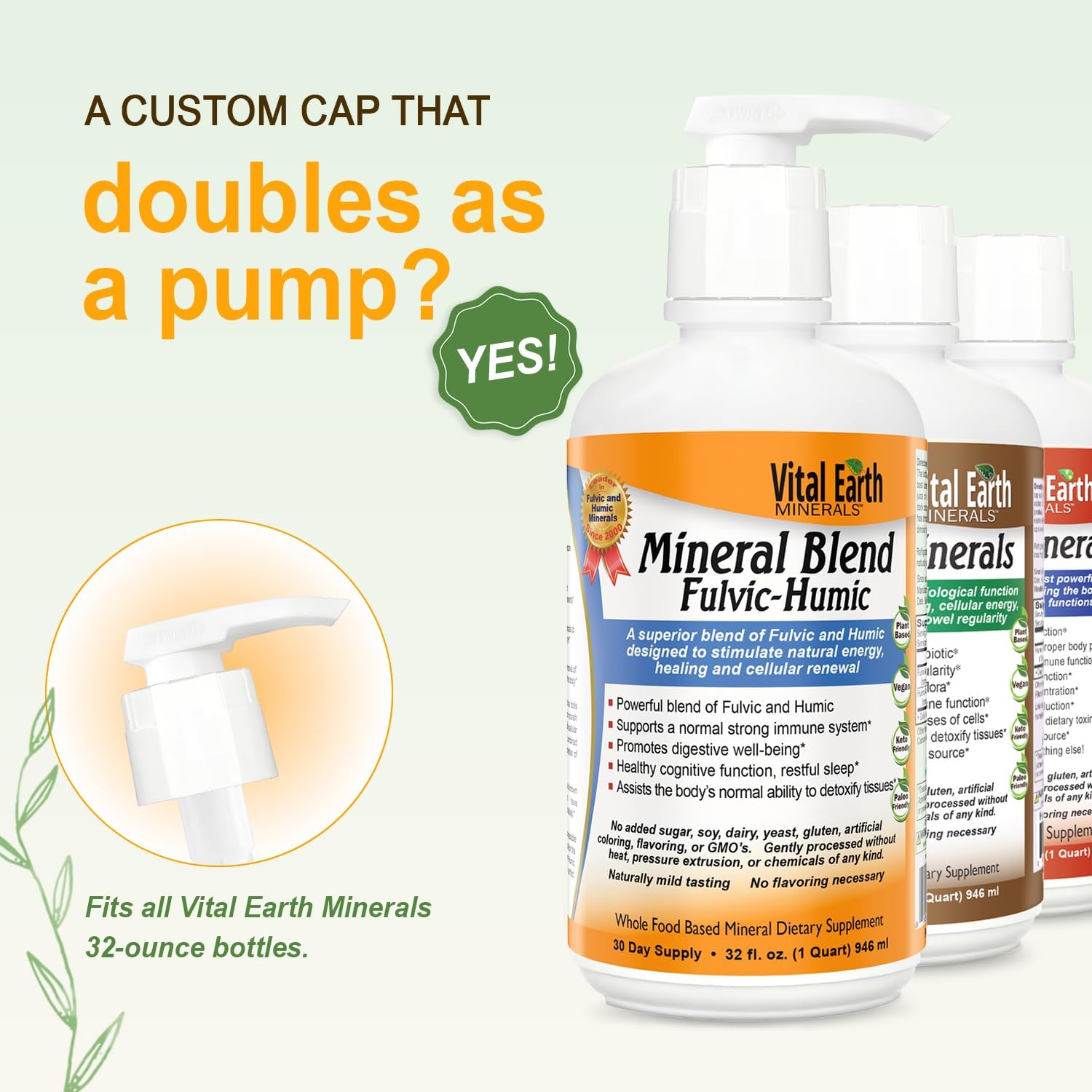 Vital Earth Minerals Fulvic Humic Mineral Blend Liquid 2-Pack – Fulvic Acid Supplement with 70+ Trace Minerals, Electrolytes for Recovery, Balance & Energy, 32 Oz Ea + 1 Oz Cup Ea