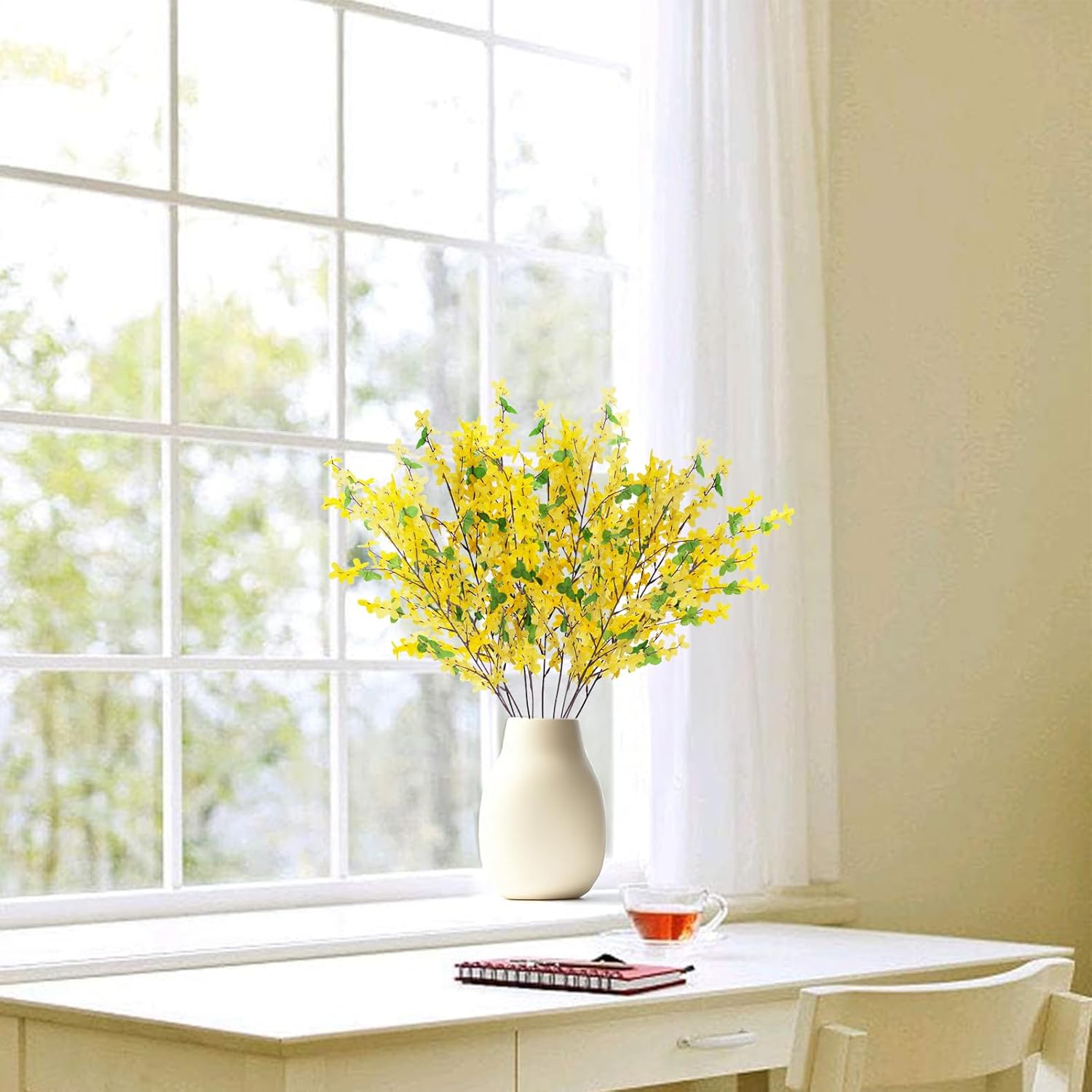 6Pcs Yellow Artificial Flowers 25.5in Long Stem Forsythia Branches