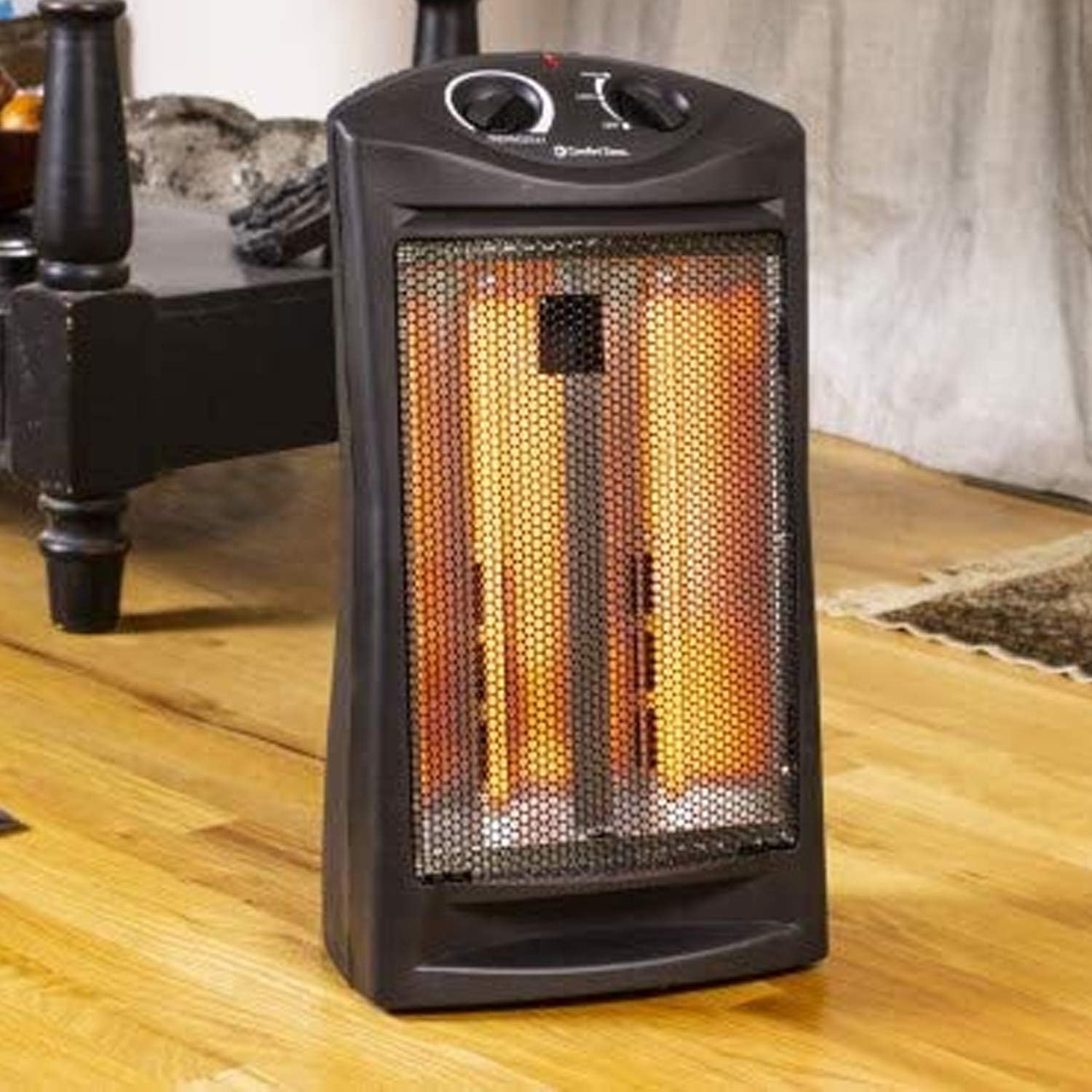 Comfort Zone Indoor Tower Space Heater, Adjustable Thermostat, Radiant Heat, Electric, Infrared Quartz, 2 Heat Settings, Overheat Protection