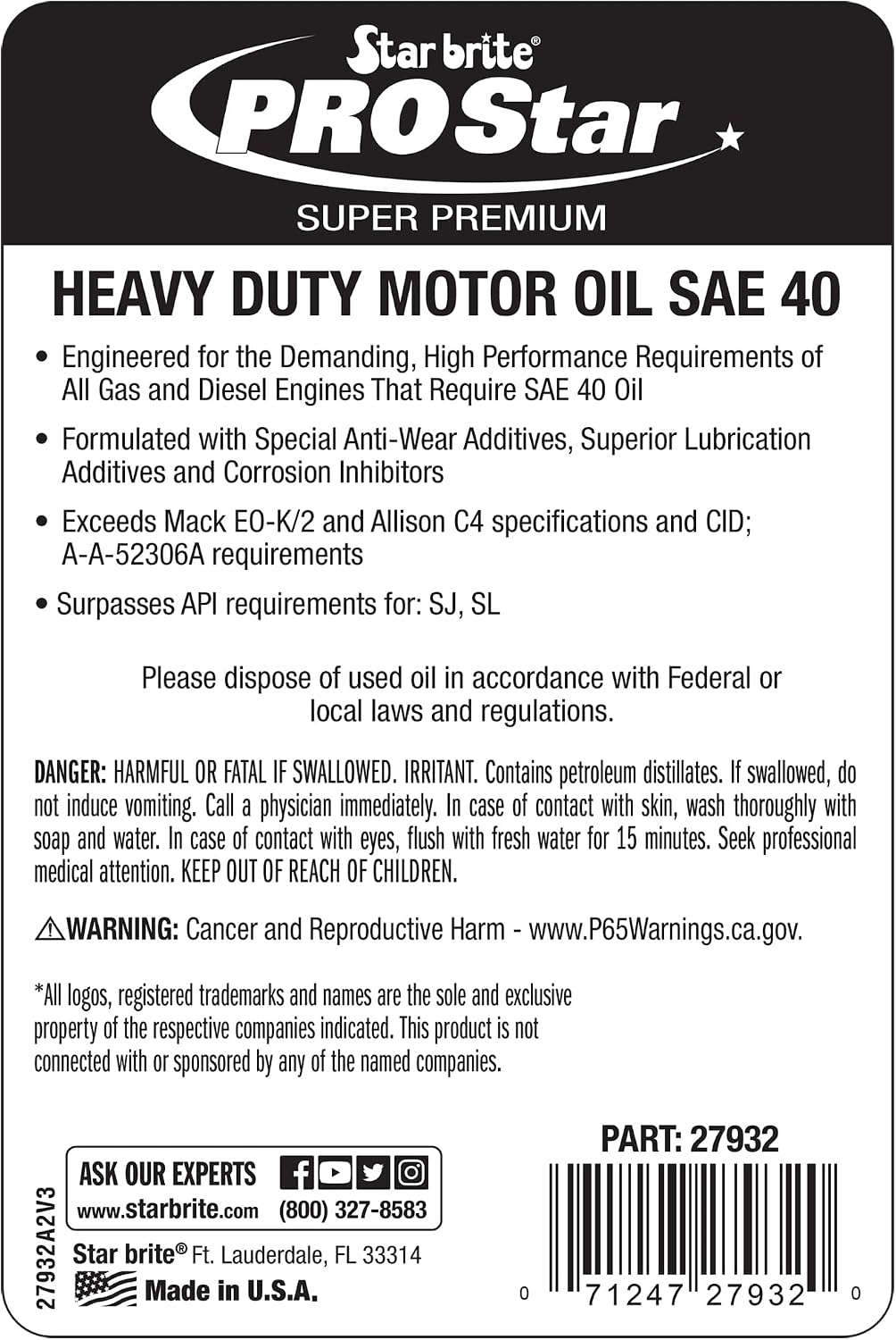 STAR BRITE Pro Star Super Premium Heavy Duty Motor Oil 15W-40