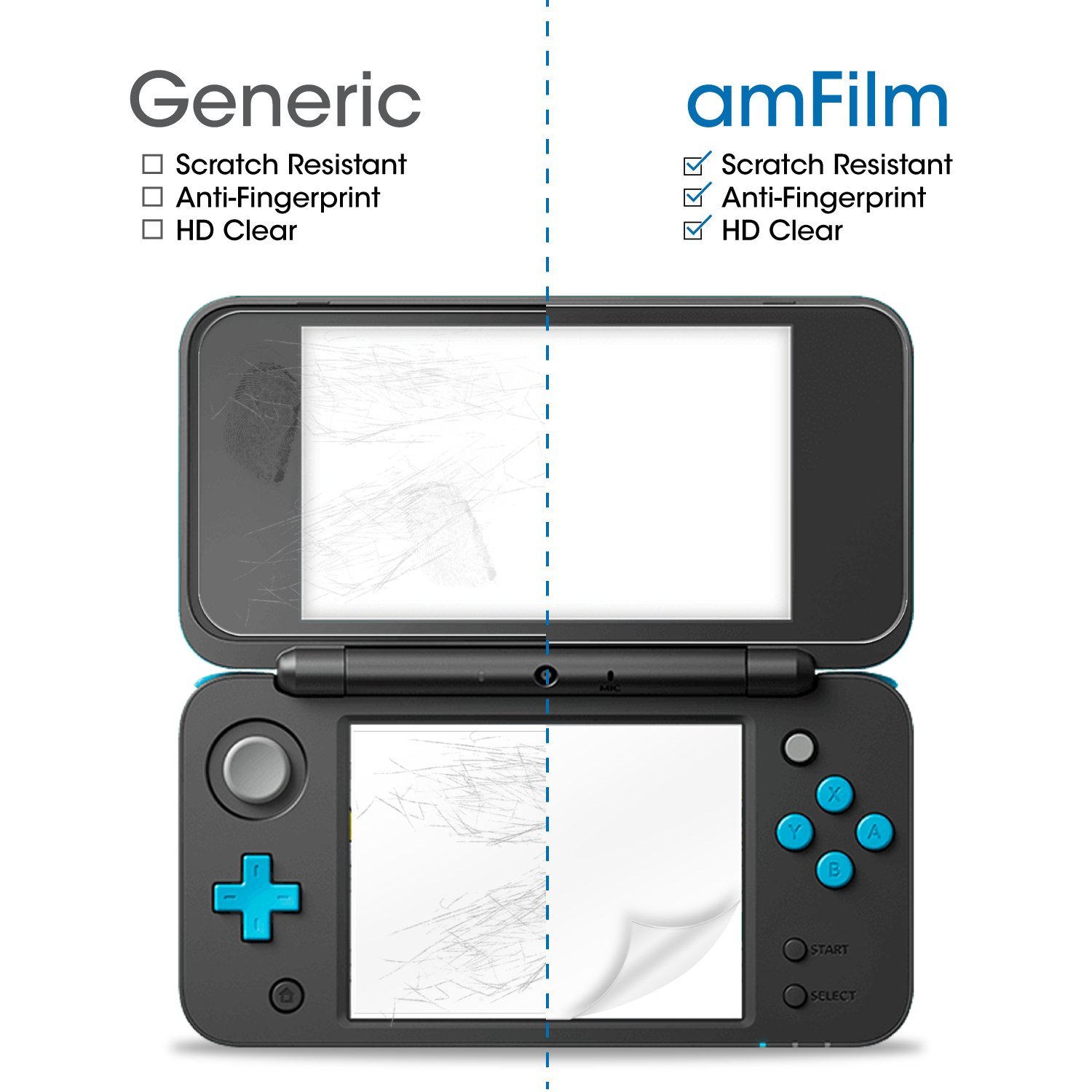 amFilm Screen Protector for Nintendo 2DS XL 2017, 2 GLASS Top, 4 PET Bottom | Drop & Scratch Protection, Easy to Instllation & Bubble Free, HD Clear