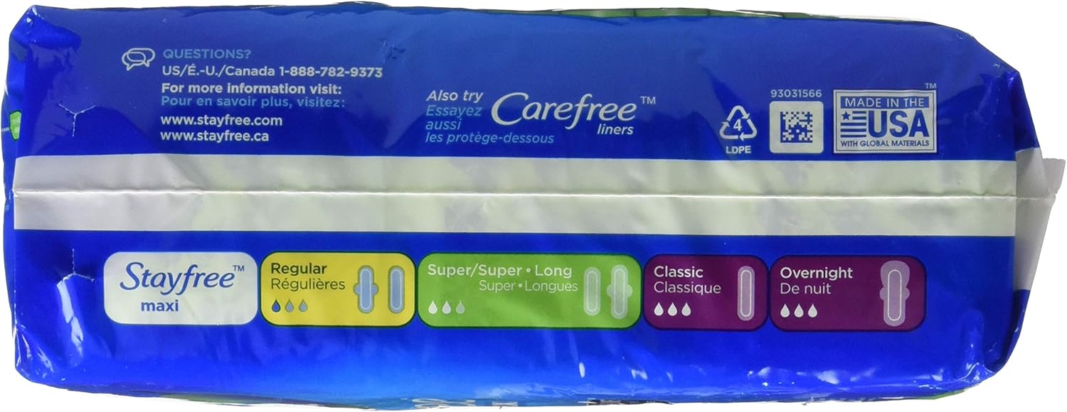 Stayfree Maxi Super Pads Wingless, Period and Leaks, 66 ct