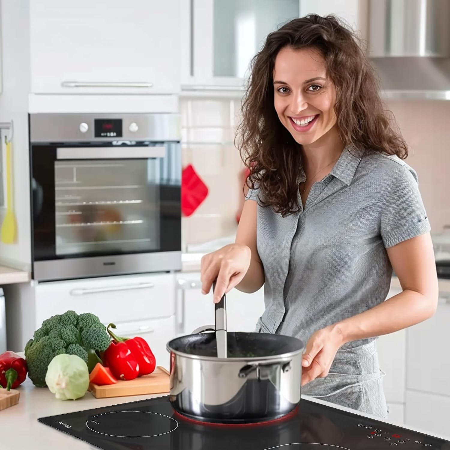 Electric Cooktop 36 Inch 5 Burners, 220~240V, Built in Electric Stove Top, 8400W Radiant Ceramic Cooktop with Hardwired, Touch Control, Child Lock