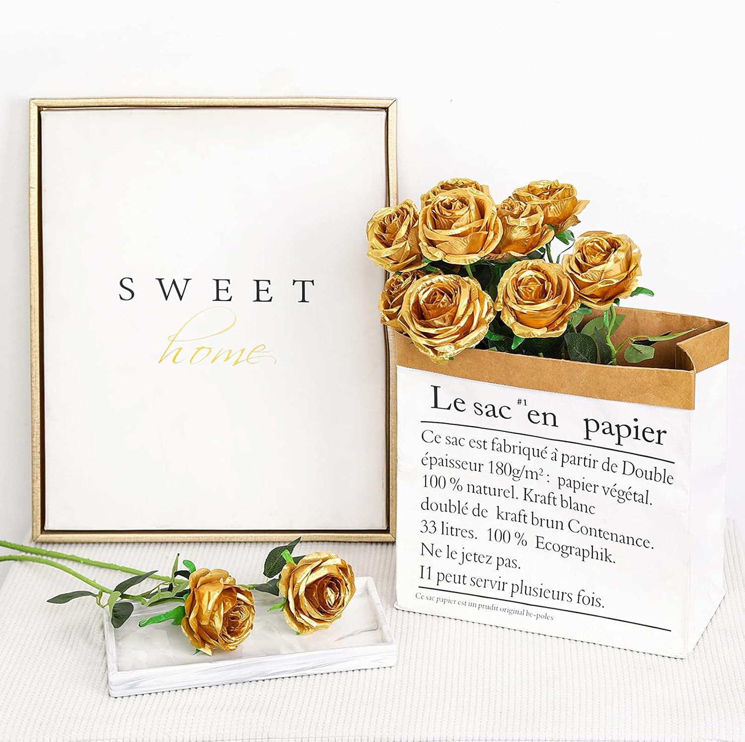 Hawesome 12PCS Artificial Silk Flowers Realistic Roses Bouquet Long Stem for Home Wedding Decoration Party (Yellow, 6 Flowers 6 Buds)