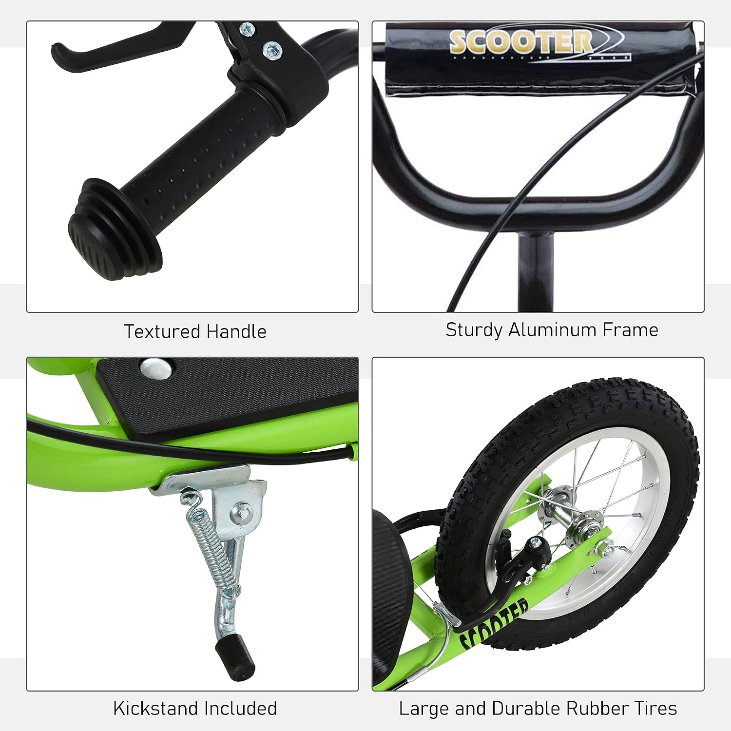 Aosom Youth Scooter Kids 5+ Adjustable Handlebar 16" Front 12" Rear