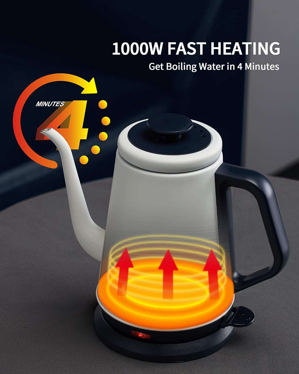 DmofwHi 1000W Gooseneck Electric Kettle (1.0L), 100% Stainless Steel BPA Free Tea Kettle with Auto Shut - Off Protection