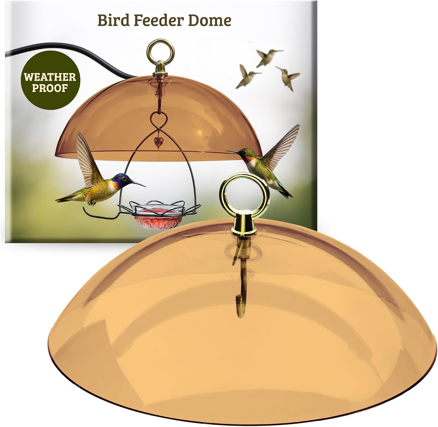 Birds Choice Red Bird Feeder Dome | 10.5" Rain Guard Cover for Hanging Bird Feeders | Outdoor Weather Guard to Help Keep Seed Dry | Domed Acrylic Outdoor Weather Guard for Hanging Feeders to Keep Seed Dry, Heavy-Duty Chrome-Plated Hanger and Hook