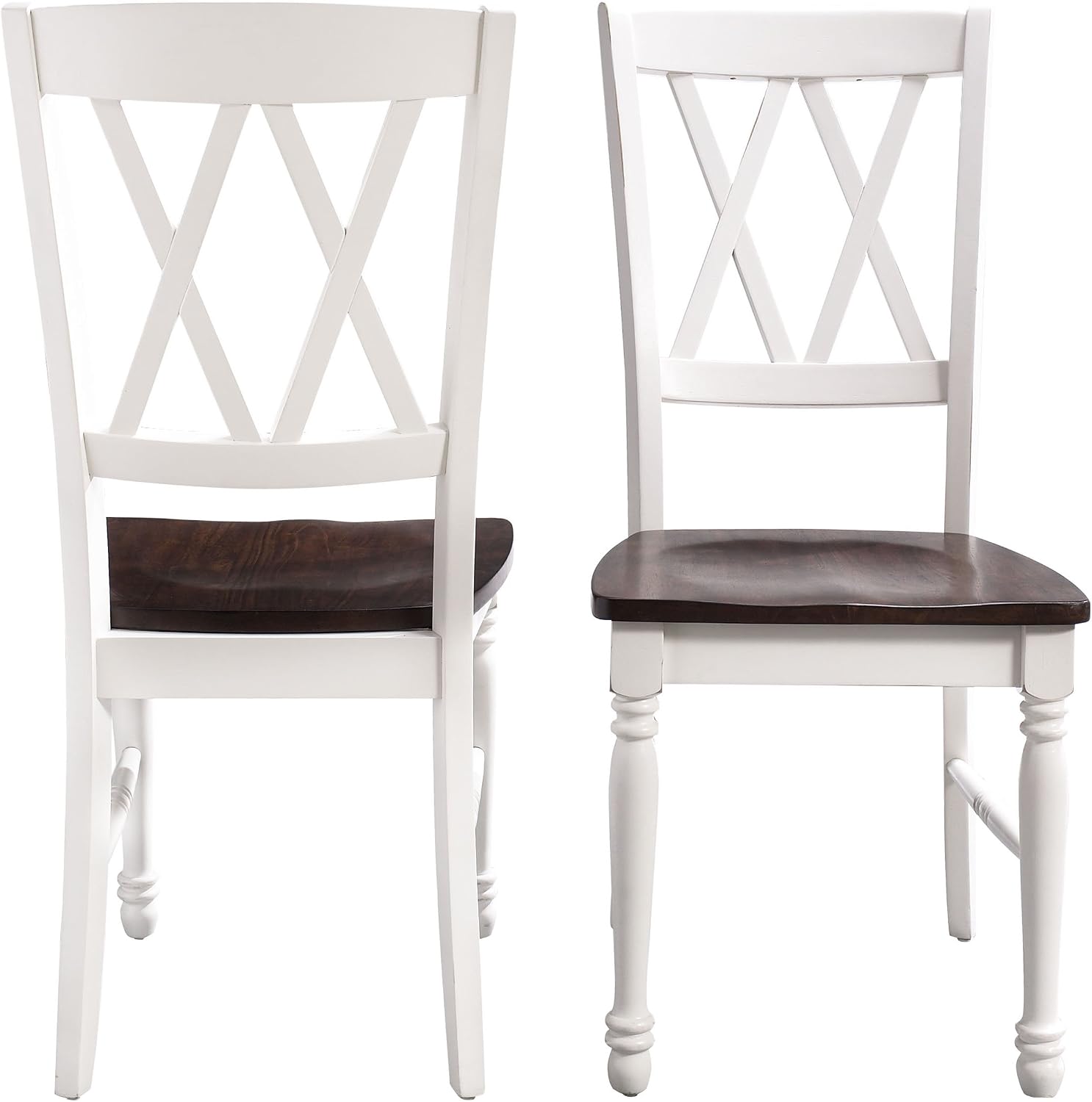 Crosley Furniture Shelby Traditional Wood X-Back Dining Room Chairs Set of 2, Kitchen Chair, Distressed White