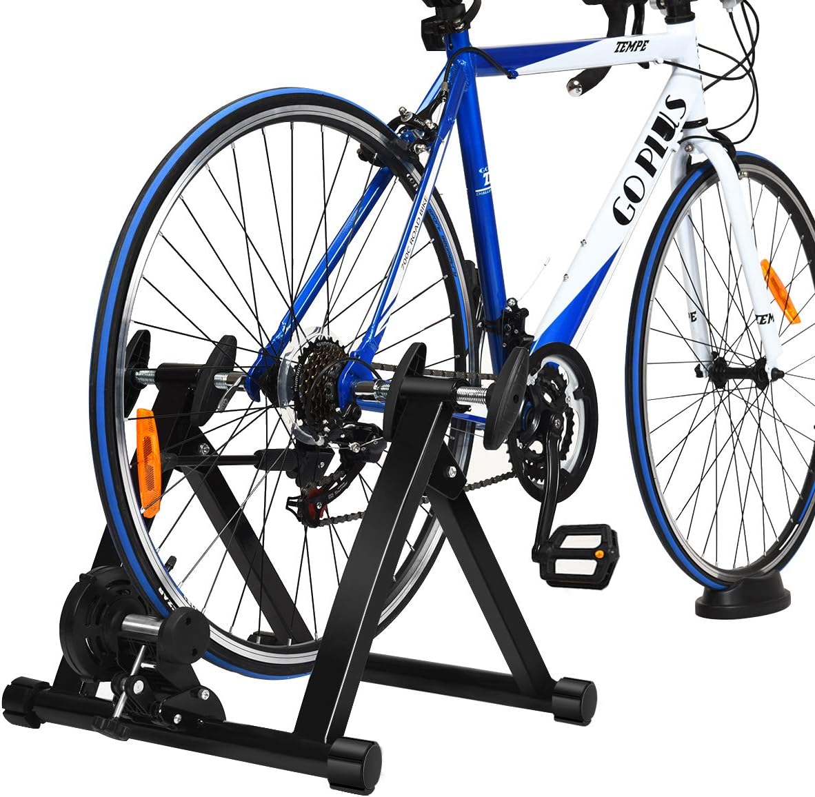 Goplus Bike Trainers for Indoor Riding, Folding Stationary Bike Stand with Magnetic Flywheel for Bicycle Cycling Training