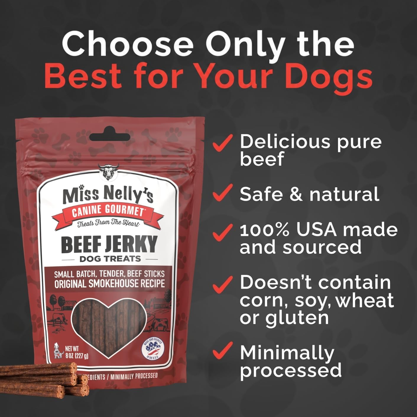 Miss Nelly's- All Natural Beef Jerky Dog Treats Made in USA Only, 16 oz Bag