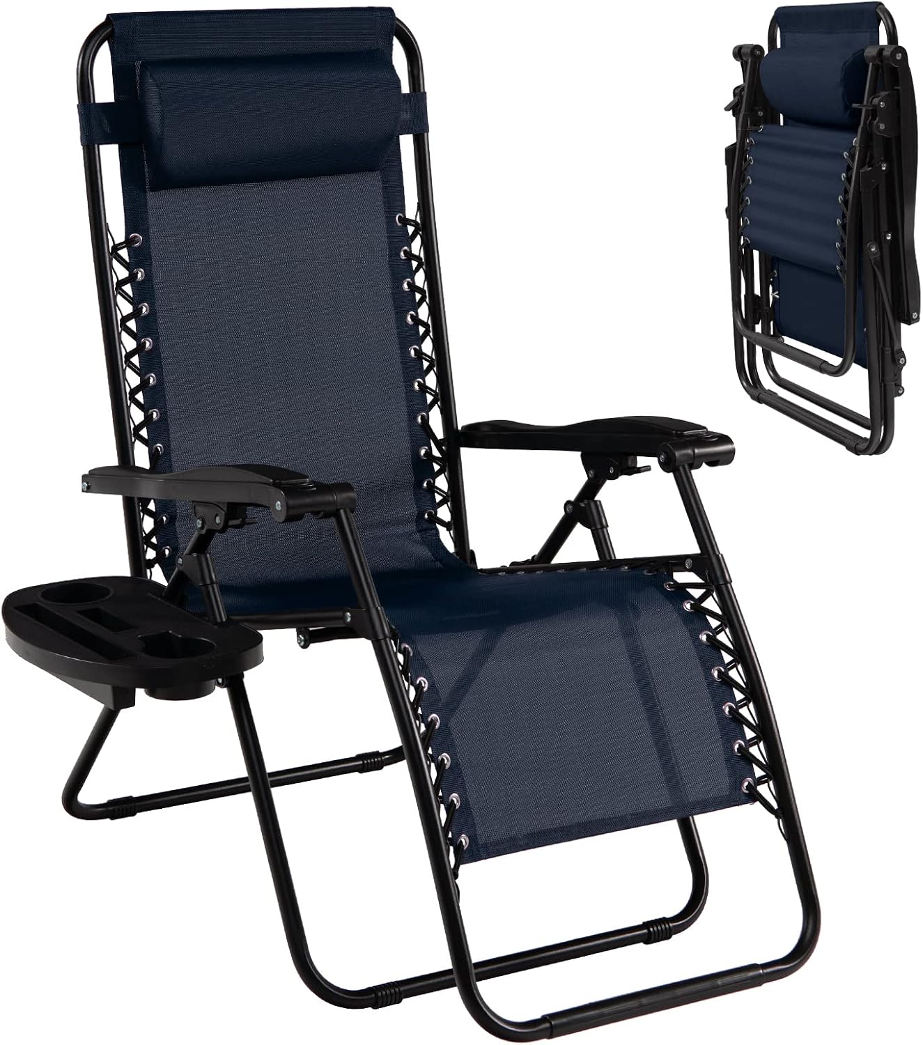 Goplus Zero Gravity Lounge Chairs, 160°Adjustable Folding Recliner w/Pillow and Cup Holder, 350LBS Comfy Outdoor Lounge Chairs for Patio, Lawn, Yard & Camp(1, Gray)