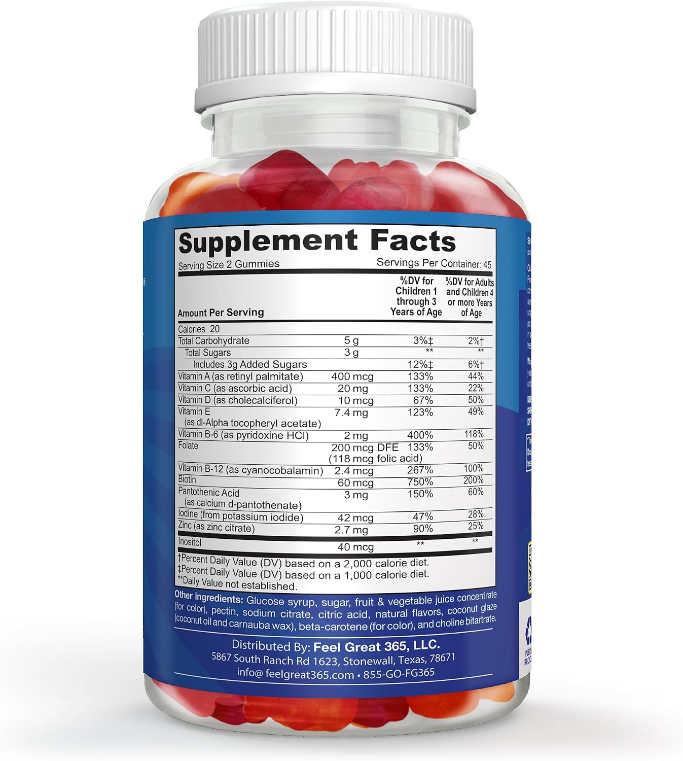 Feel Great Kids Multivitamin Gummies | Citrus & Strawberry Flavored Vitamins for Kids | Multivitamin Gummies with Vitamin D for Bone