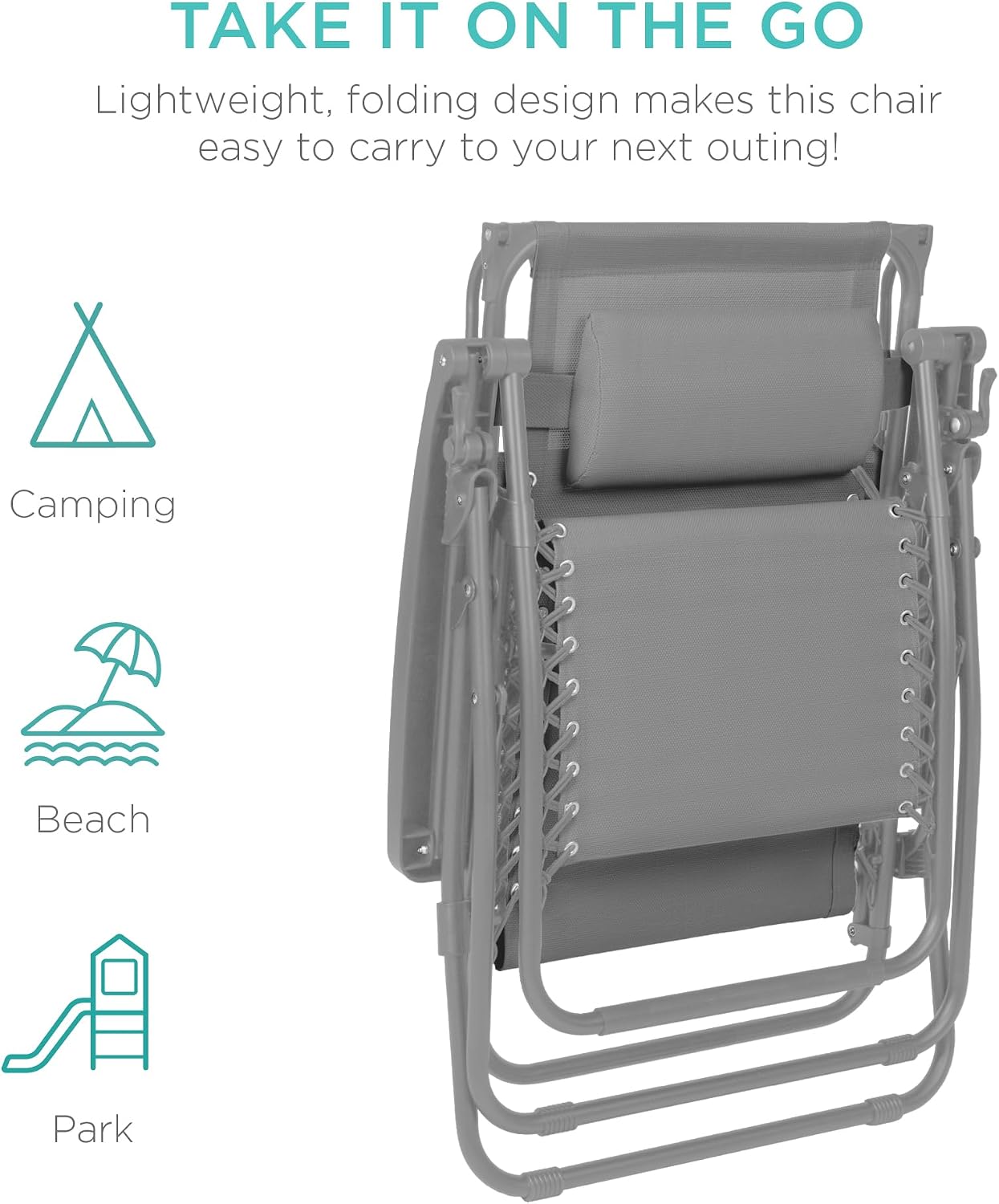 Best Choice Products Folding Zero Gravity Outdoor Recliner Patio Lounge Chair w/Adjustable Canopy Shade, Headrest, Side Accessory Tray, Textilene Mesh - Beige