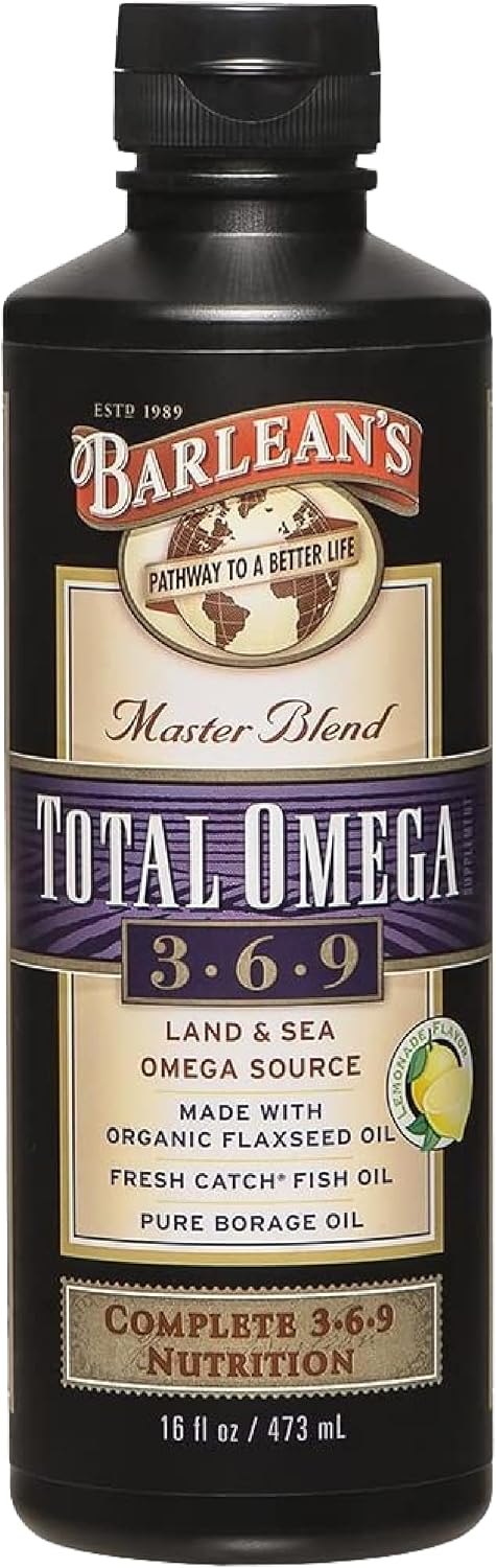 Barlean's Total Omega 3 6 9 Orange Crème Liquid Fish Oil Supplement with Borage and Flaxseed Oil, 2,400 mg of Omegas EPA and DHA Plus GLA for Joint and Heart Health, 8 oz | Fish, borage & flax oils, EPA DHA ALA GLA omegas, Burpless, Non-GMO, Gluten-free,…