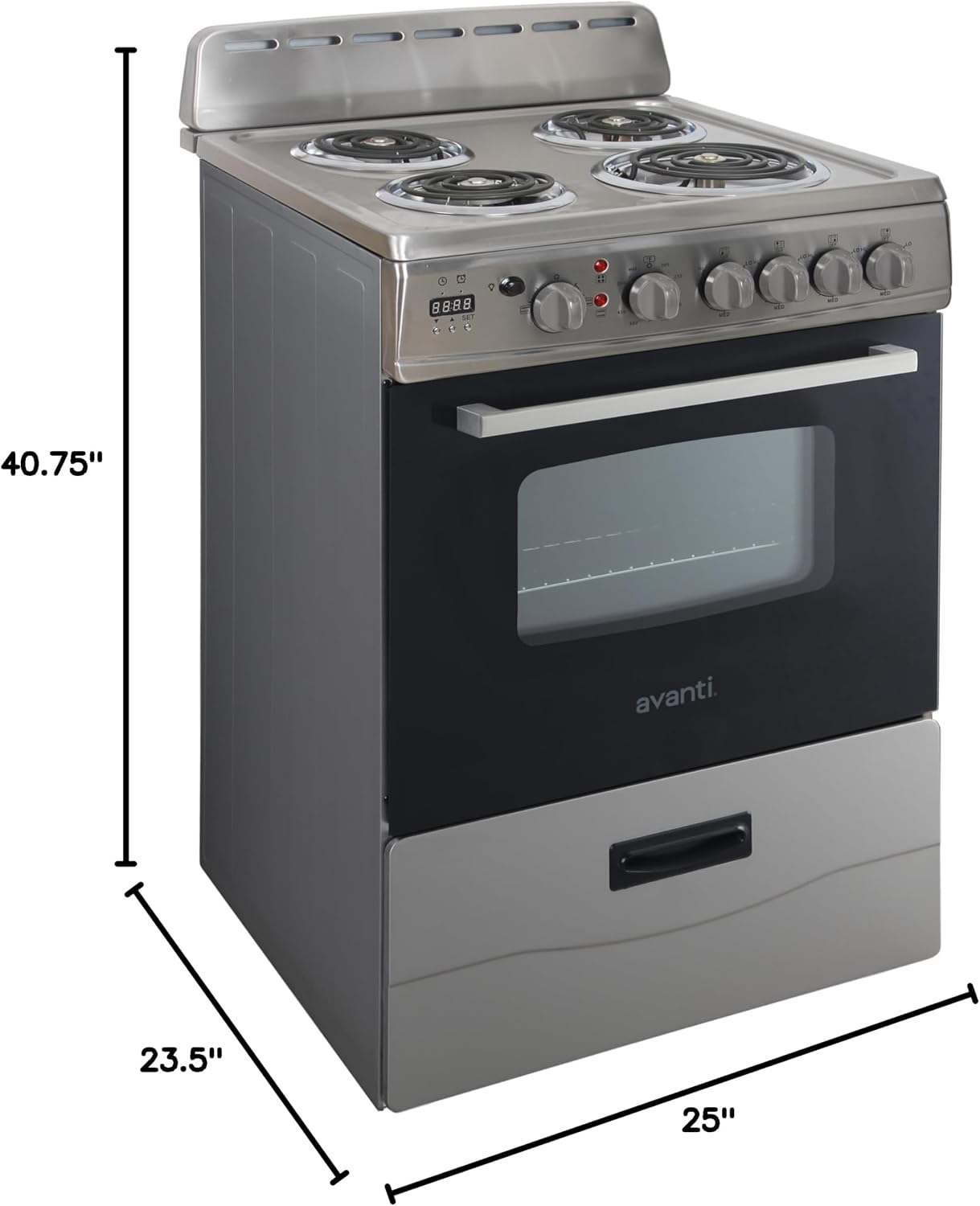 Avanti Compact Series Electric Range Oven with Framed Glass Door, 4 Coil Burners for Flexible Cooking, Pull-Out Storage Drawer, 2.6 Cu.Ft.