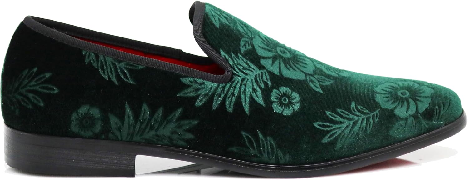 SPK35 Men's Vintage Velvet Flower Designer Dress Loafers Slip On Shoes Classic Tuxedo Dress Shoes