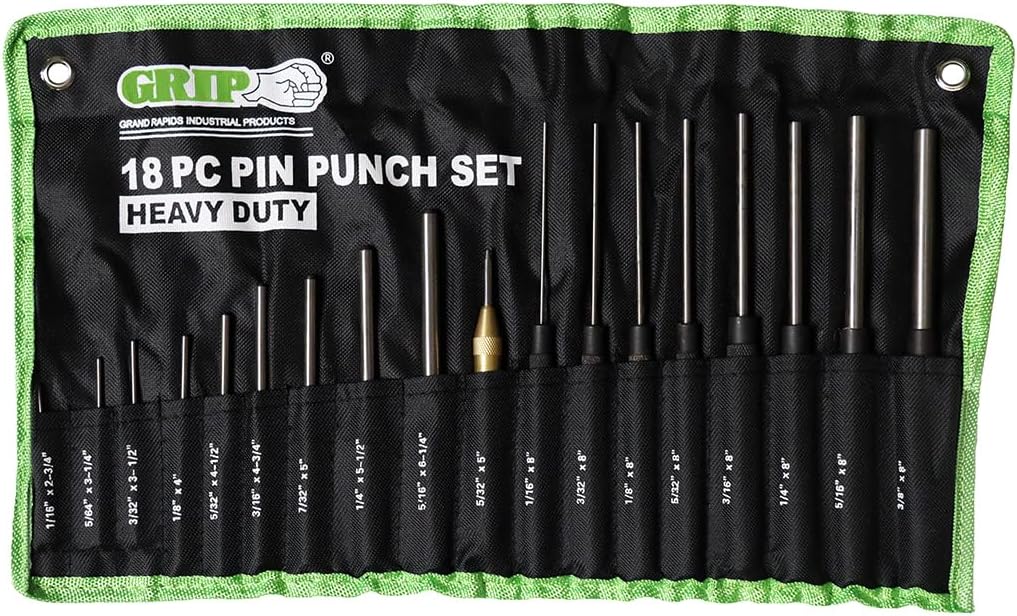 Grip 18 pc Heavy Duty Roll Pin Punch Gunsmithing Set - Roll Pin Punch, Long Pin Punch