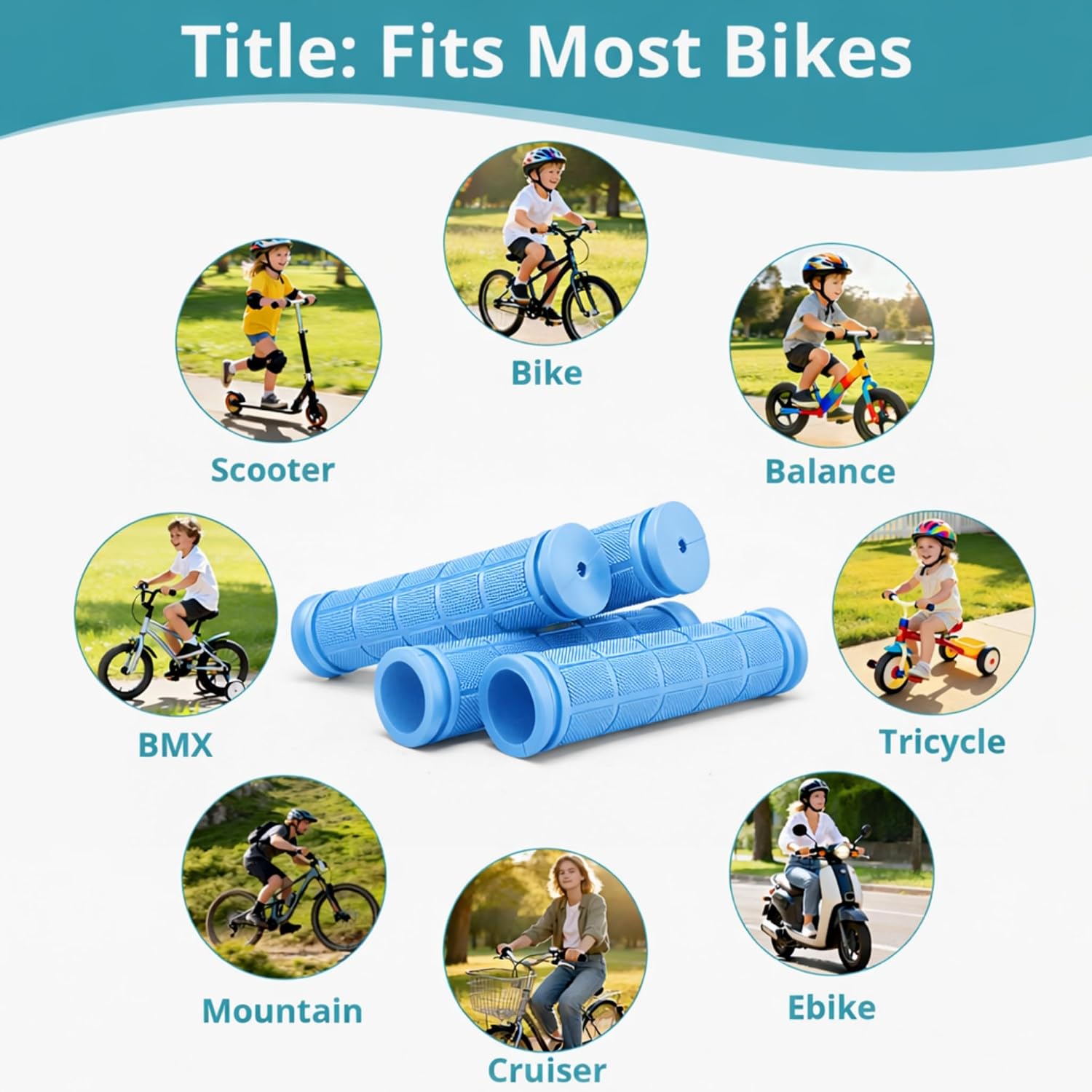CHUNZEXI 4 PCS Bike Handlebar Grips, Rubber Bicycle Bar Grips Replacement, Non-Slip Handle Grips for Kids Bikes, Scooters, BMX