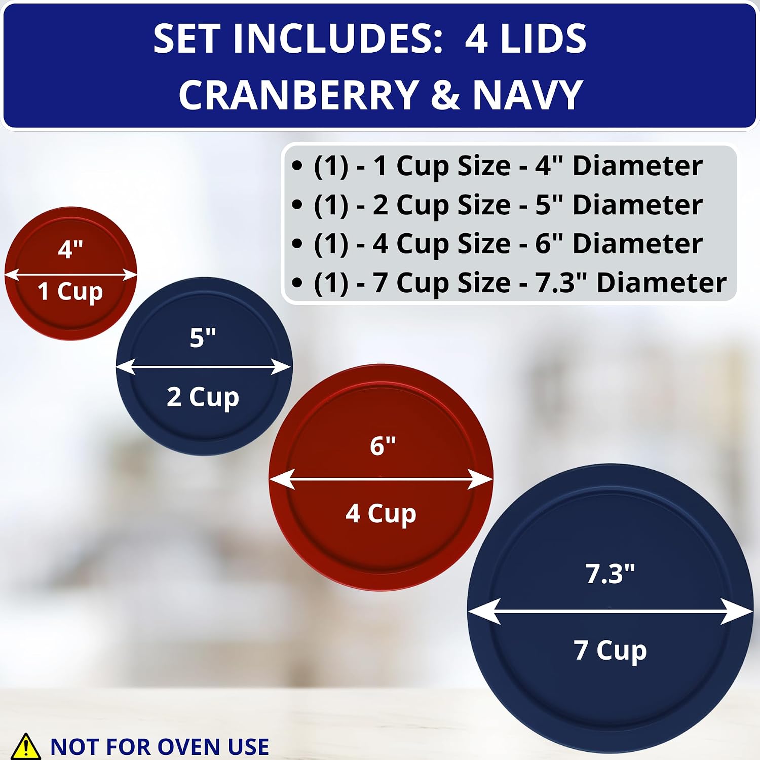 1, 2, 4 & 7 Cup Green, Orange, Blue, Red Replacement Lids/Covers for Pyrex