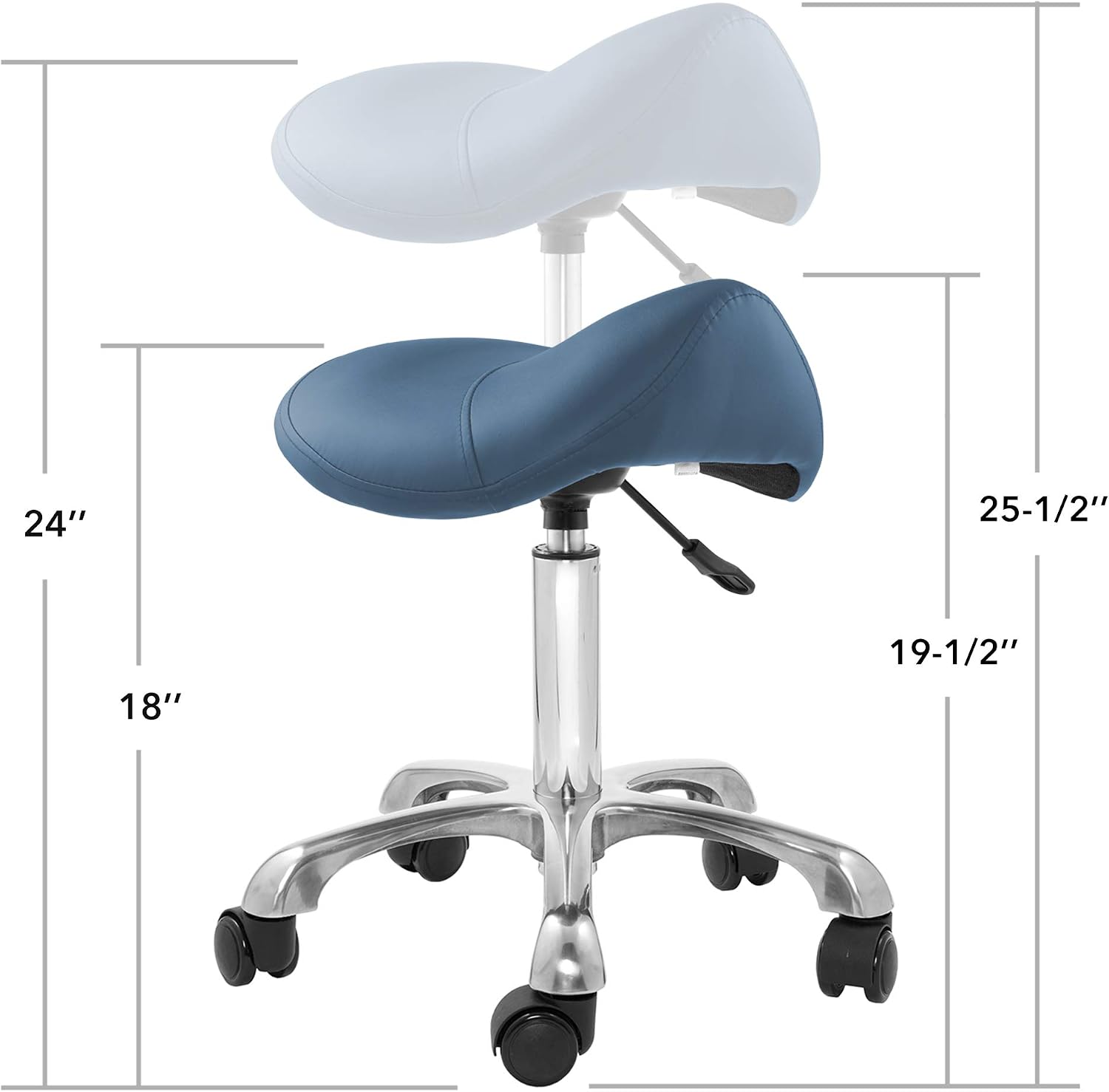 Saloniture Professional Ergonomic Saddle Stool, Black - Adjustable Hydraulic Seat, Rolling Spa Salon, Massage