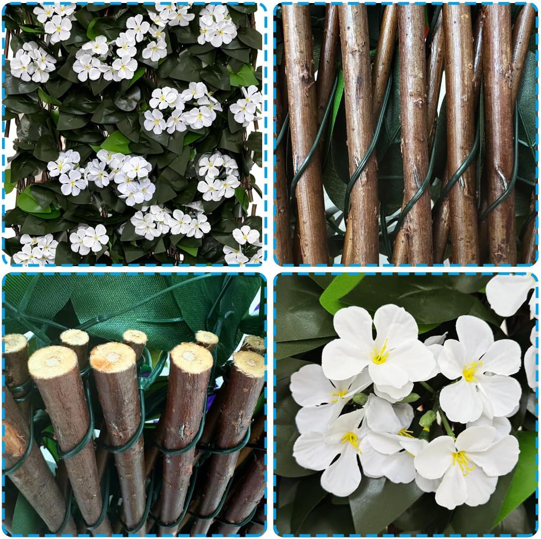 Expandable Fence Privacy Screen for Balcony Patio Outdoor,Decorative Faux Ivy Fencing Panel,Artificial Hedges (Single Sided Leaves)……