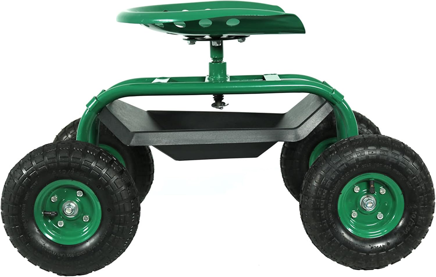 Sunnydaze Rolling Garden Cart with Swivel Seat and Storage, Green | Steel Rolling Gardening Seat with Utility Tray, and Basket for Storage, Rotating, Swiveling Motion
