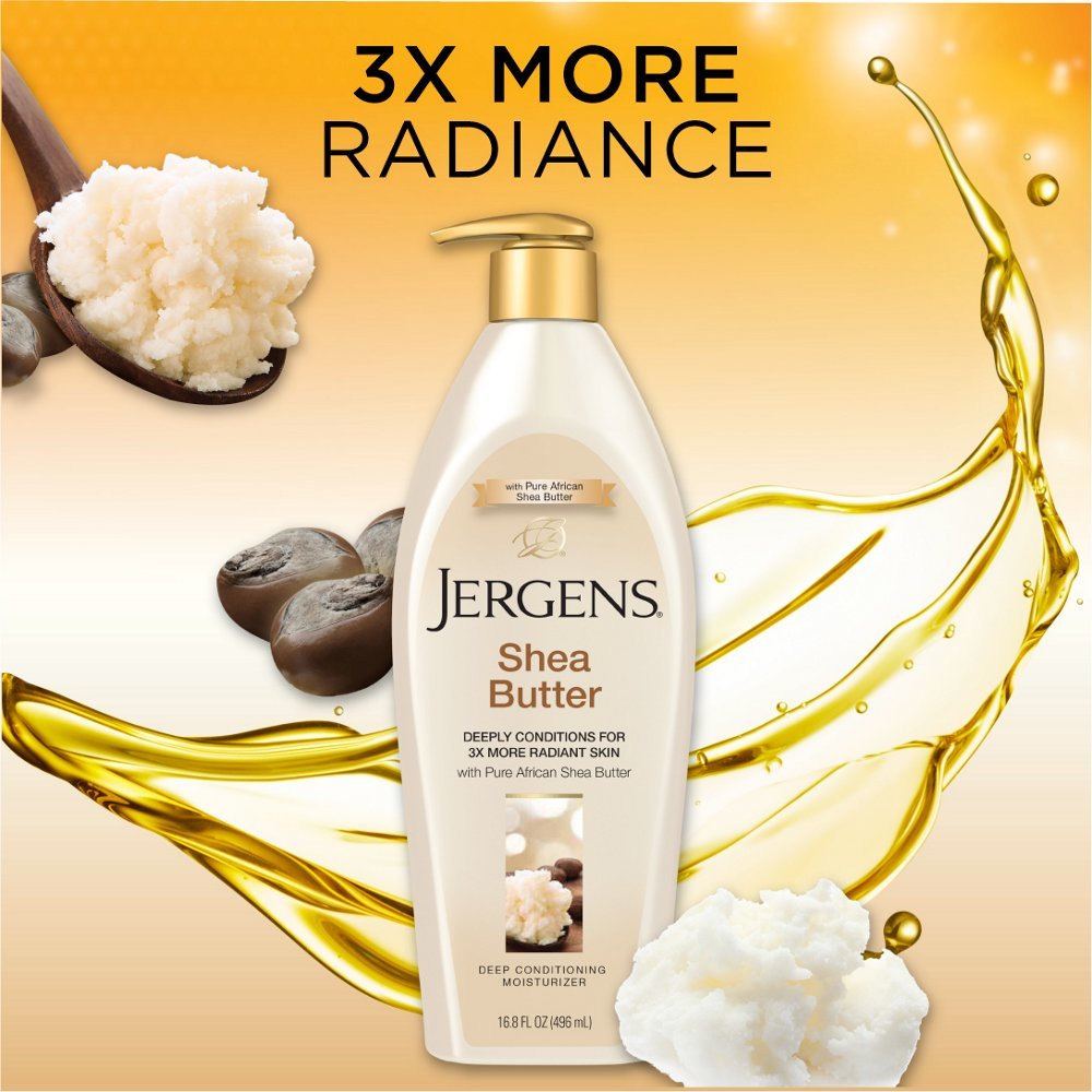 Jergens Shea Butter Body Lotion, Deep Moisturizer for Dry Skin, 26.5 fl oz | Enriching Hand and Body Lotion, Vitamin E, Extremely Dry Skin Relief, 2.5X More Radiant Skin, Deep Conditioning