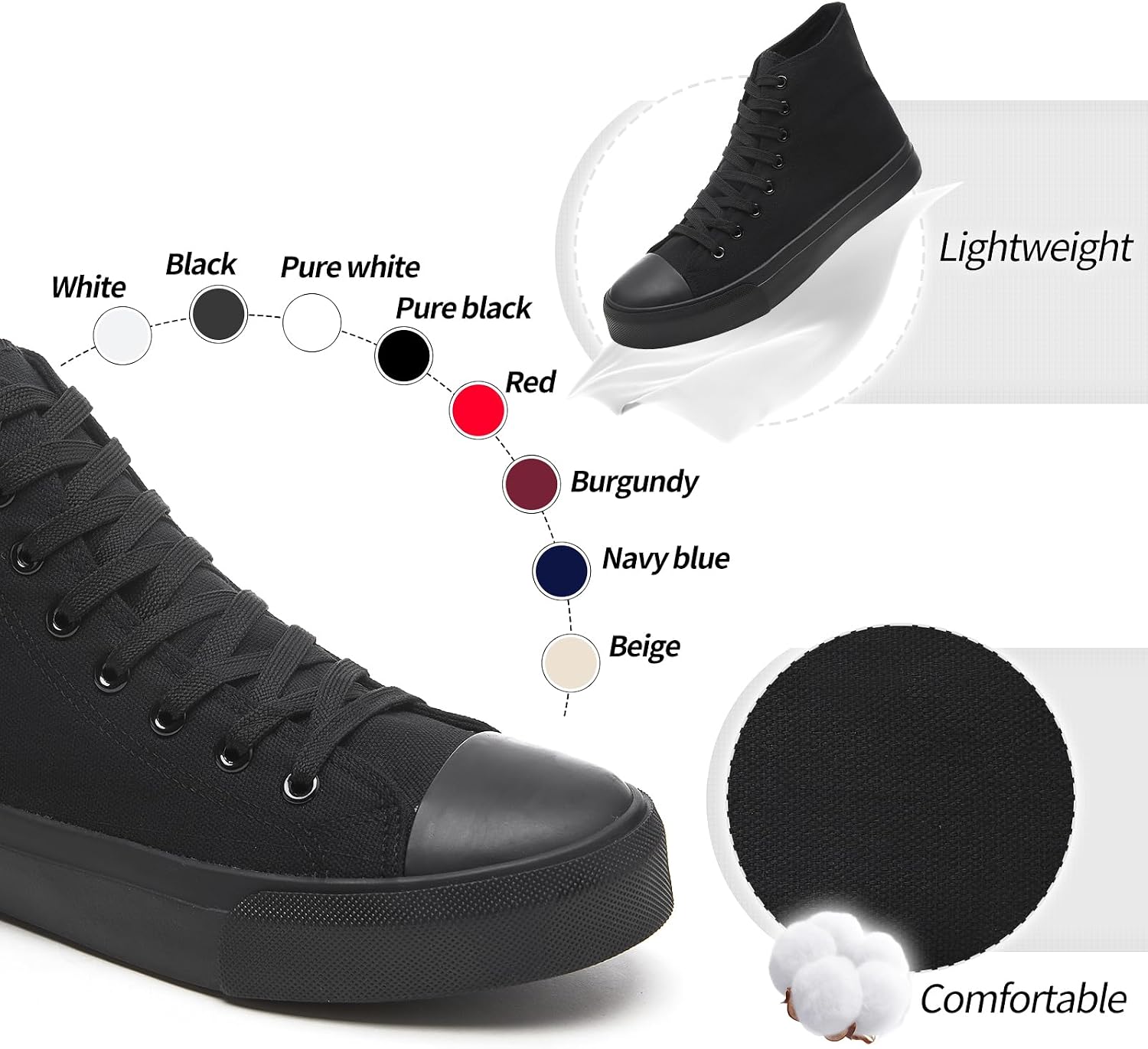 yageyan Men’s High Top Canvas Sneakers Fashion Lace up Walking Shoes Casual Classic