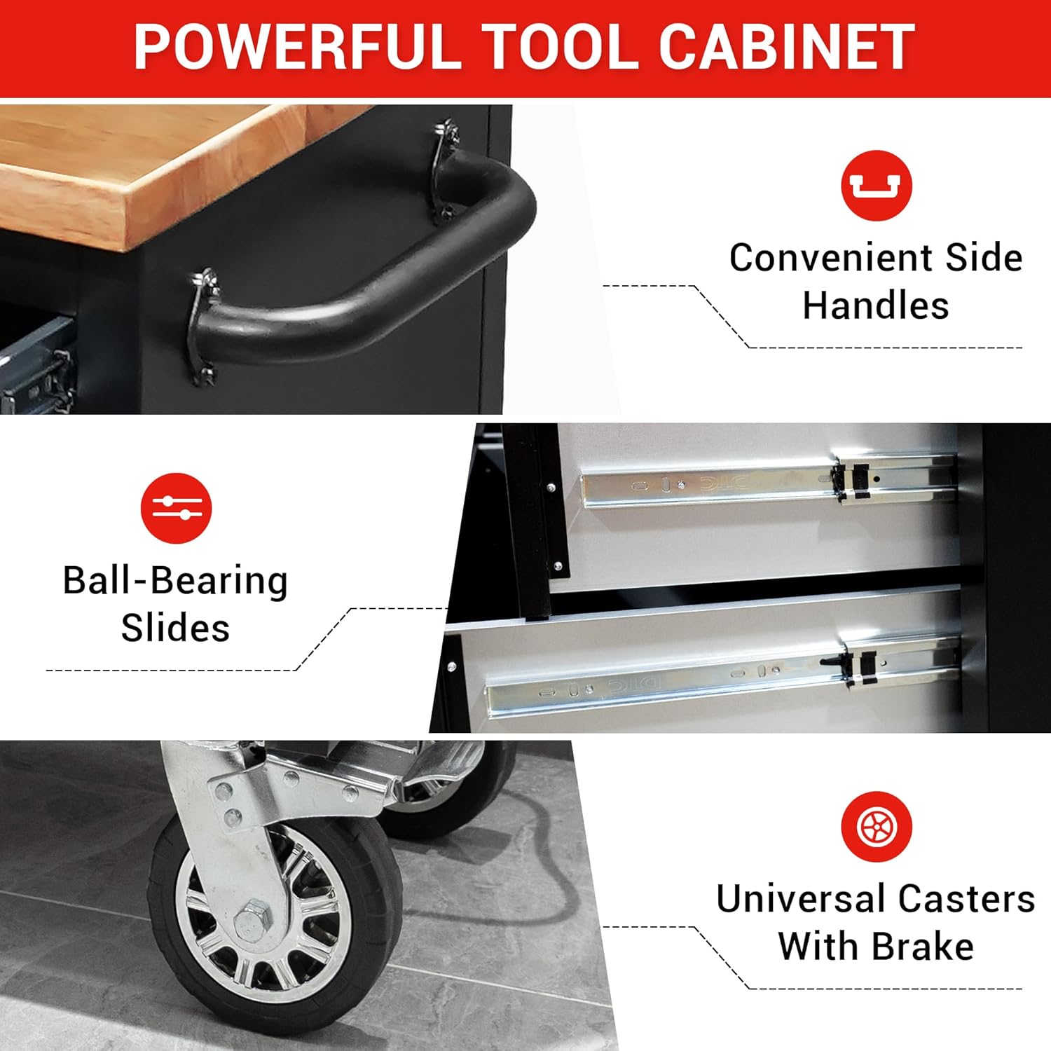 72-inch Tool Chest Cabinet Rolling Garage Workbench with 15 Storage Drawers and Wheels, 3 Upper Cabinet, Pegboard, Steel Large Tool Box,Matte Black