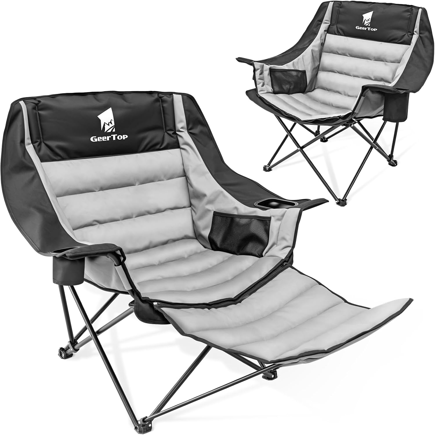 GEERTOP Oversized Padded Camping Folding Chair with Removable Footrest | Extra Comfort chair, Heavy-duty Frame, Supports up to 400 lbs, Foldable