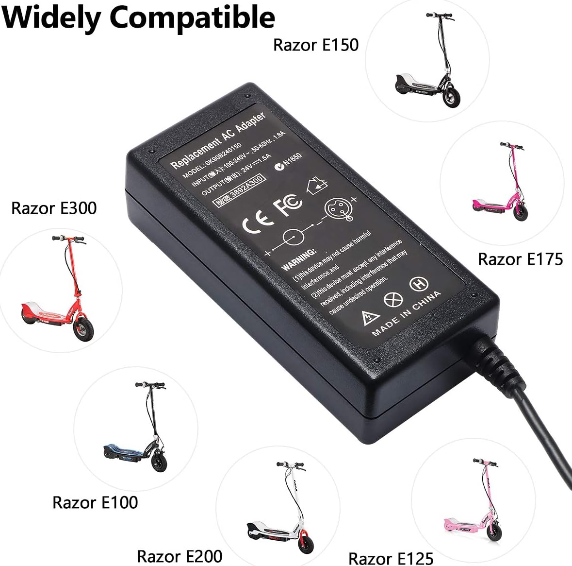 24V Battery Charger for Razor Electric Scooter E100 E125 E150 Power Supply