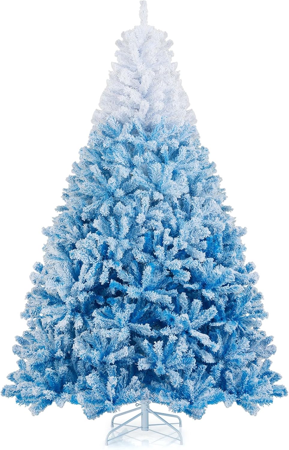 Goplus 7.5ft Pre-Lit Artificial Christmas Tree, Premium PVC Snow Flocked Hinged Pine Tree with Metal Stand and LED Lights