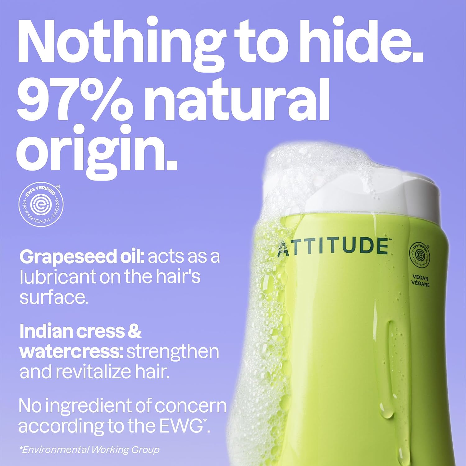 ATTITUDE Clarifying Hair Shampoo, EWG Verified, Restores Shine, Naturally Derived Ingredients, Vegan and Plant Based, Lemon Leaves and White Tea, 16 Fl Oz