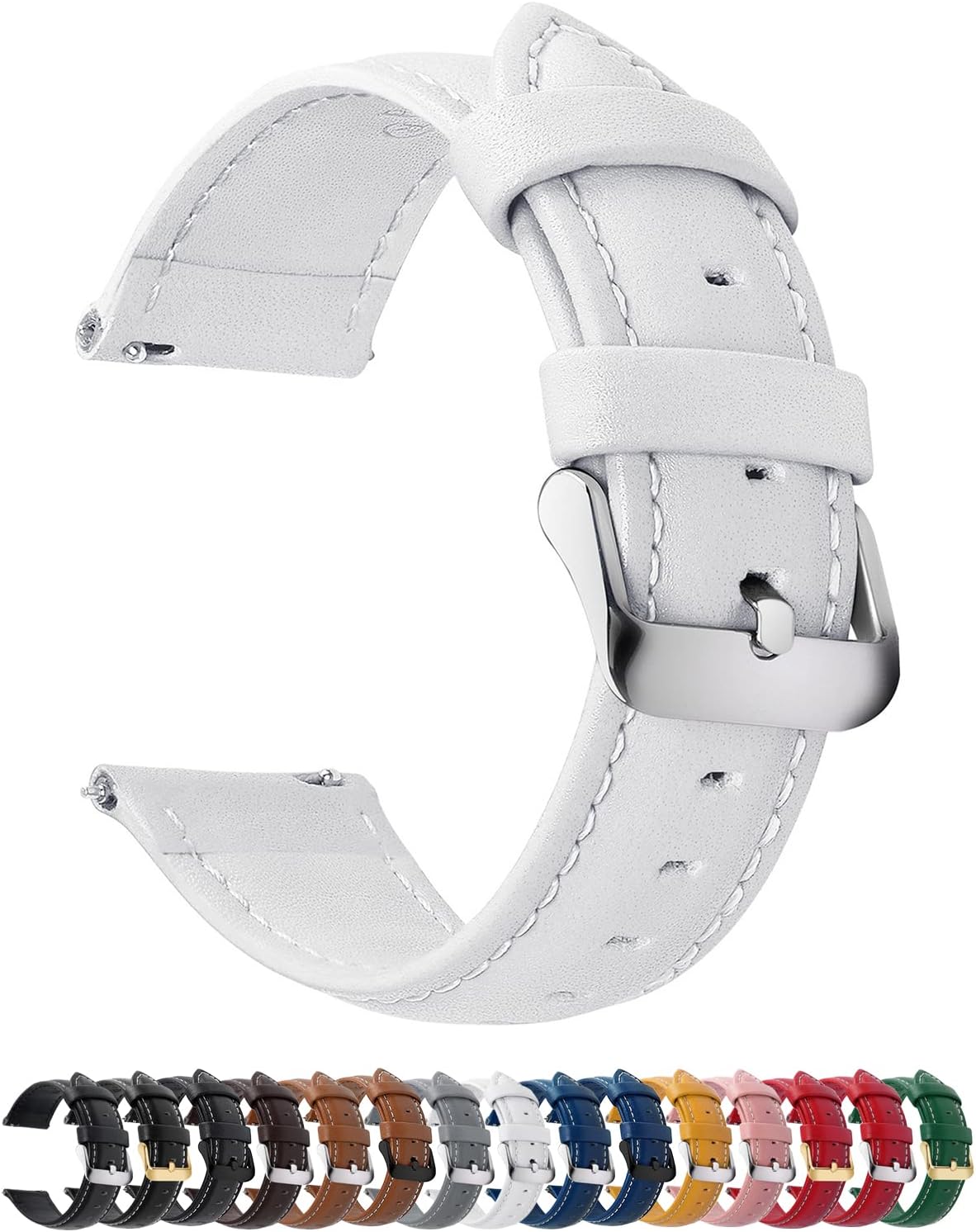 Fullmosa 22mm Quick Release Leather Watch Band for Garmin Samsung Galaxy | Strap for Garmin Vivoactive 4 45mm,Garmin Venu 4(45mm)/Venu 3/Venu 2,Samsung Galaxy Women Men, Red&Silver Buckle