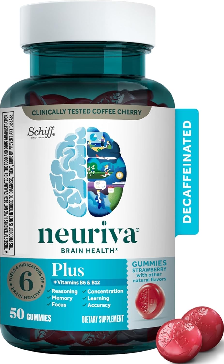 NEURIVA Plus Brain Supplements for Memory and Focus, Clinically Tested Nootropics Neurofactor and Phosphatidylserine with Vitamin B12, Vitamin B6