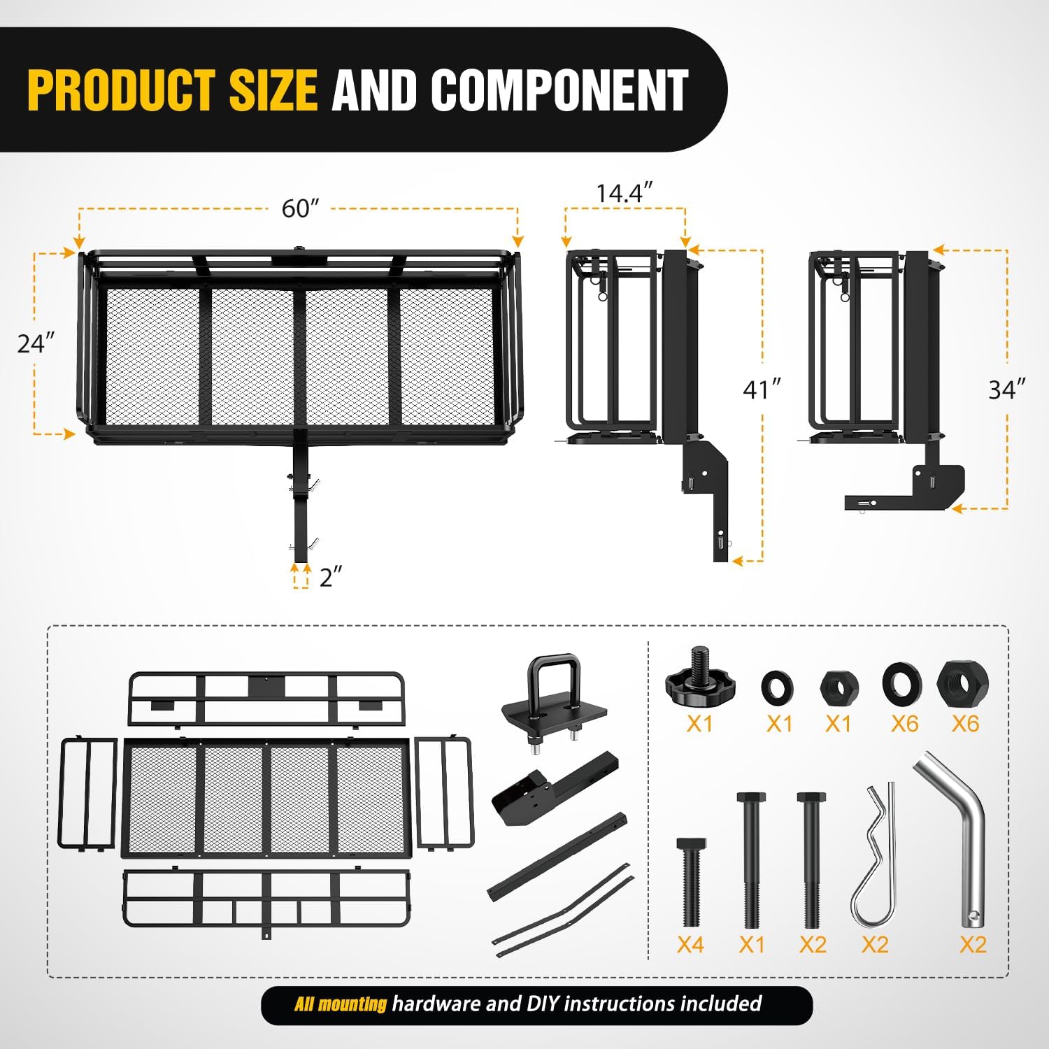 Nilight 32”×26”×4” RV Bumper Mounted Cargo Rack Carrier with Net Fits 4-inch or 4-1/2-inch Bumpers Heavy Duty Luggage Holder Basket for RV Camping Traveling Capacity 350LBS