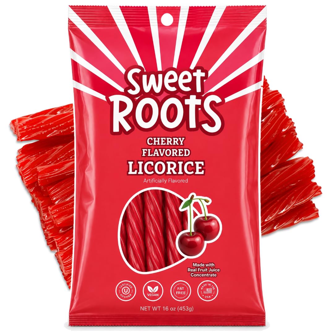 Sweet Roots Black Licorice Twists – 1 Bag (16 oz) – Jumbo Size Candy Sticks | Vegan, Fat Free, Kosher | Soft Gourmet Licorice Candy with Classic Black Licorice Flavor