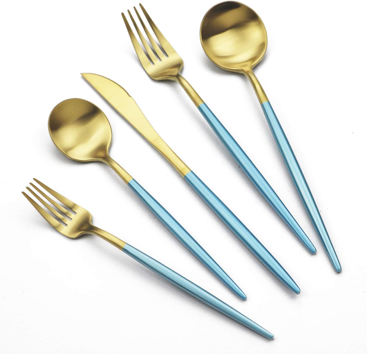 JASHII Luxury 18/10 Rainbow Flatware Set - 304 Stainless Steel Colorful Cutlery - 5-Piece Adaline Royal Modern Satin Finish for Birthday