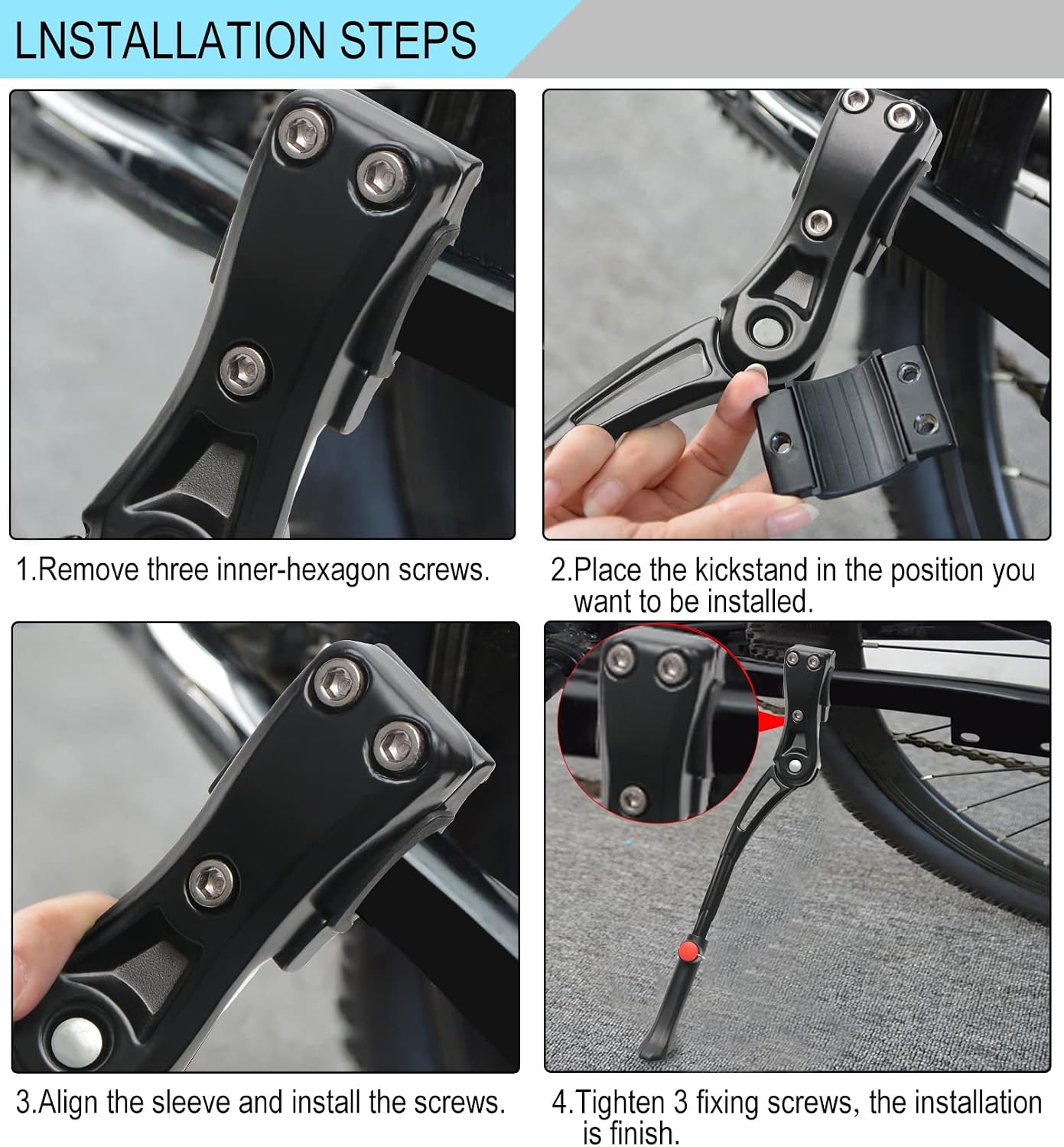 TOPCABIN Bike Kickstand Adjustable Aluminium Alloy Bicycle Kickstand Bike Side Kickstand Fit for 22" 24" 26" 28" Mountain Bike Road cycling/BMX/MTB (Black for 22-24-26-27-28 inch bike)