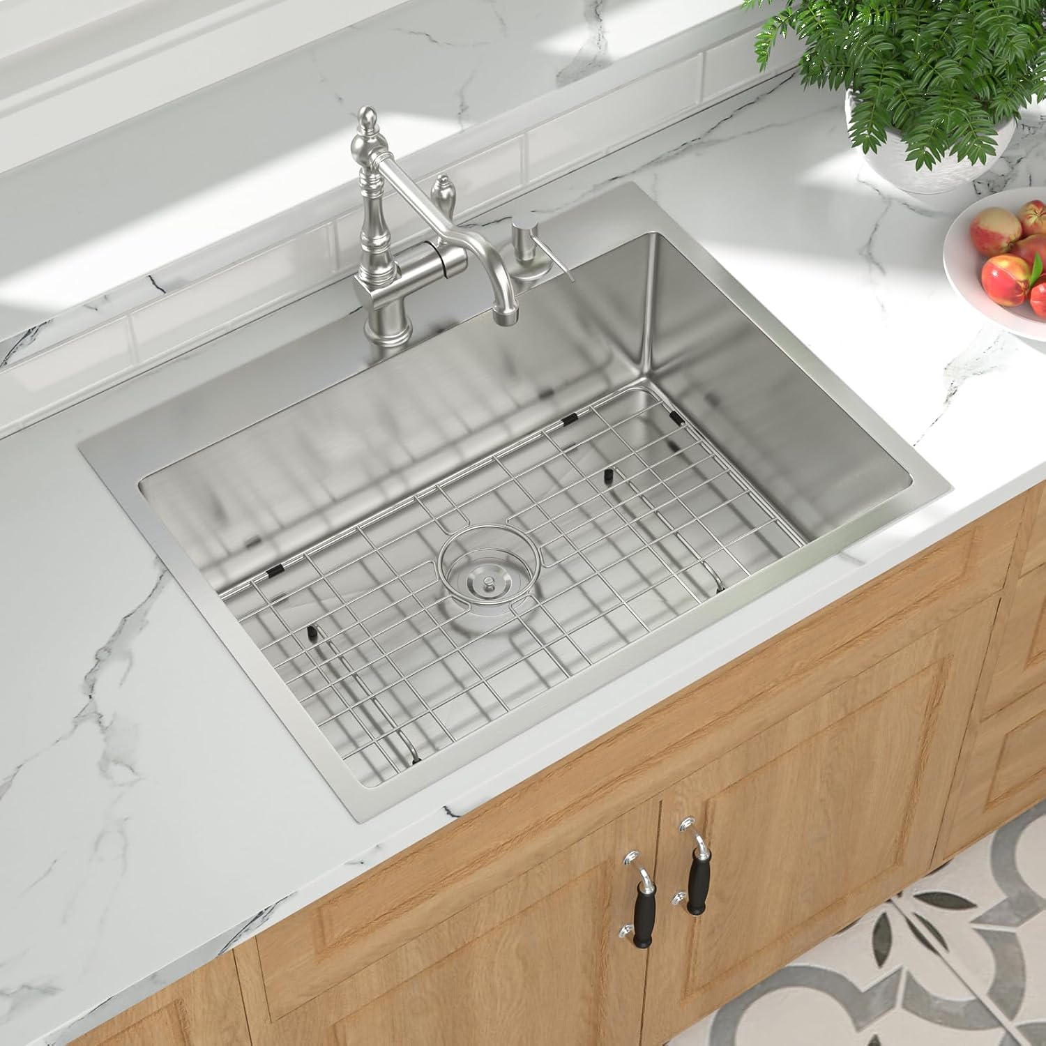 Mocoloo 13 Inch Drop in Bar Sink - 13" x 15" Small Kitchen Sink T304 Stainless Steel Handmade Single Bowl Round Corner Topmount Wet Bar Sink for