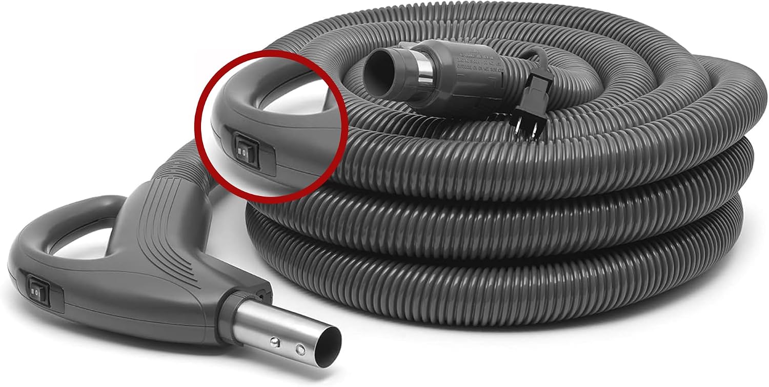 Broan NuTone by Drainvac 30FT Central Vacuum Hose for Electric Powerhead Brush – Crushproof Kink-Resistant Hose and 3-Position On/Off Switch –