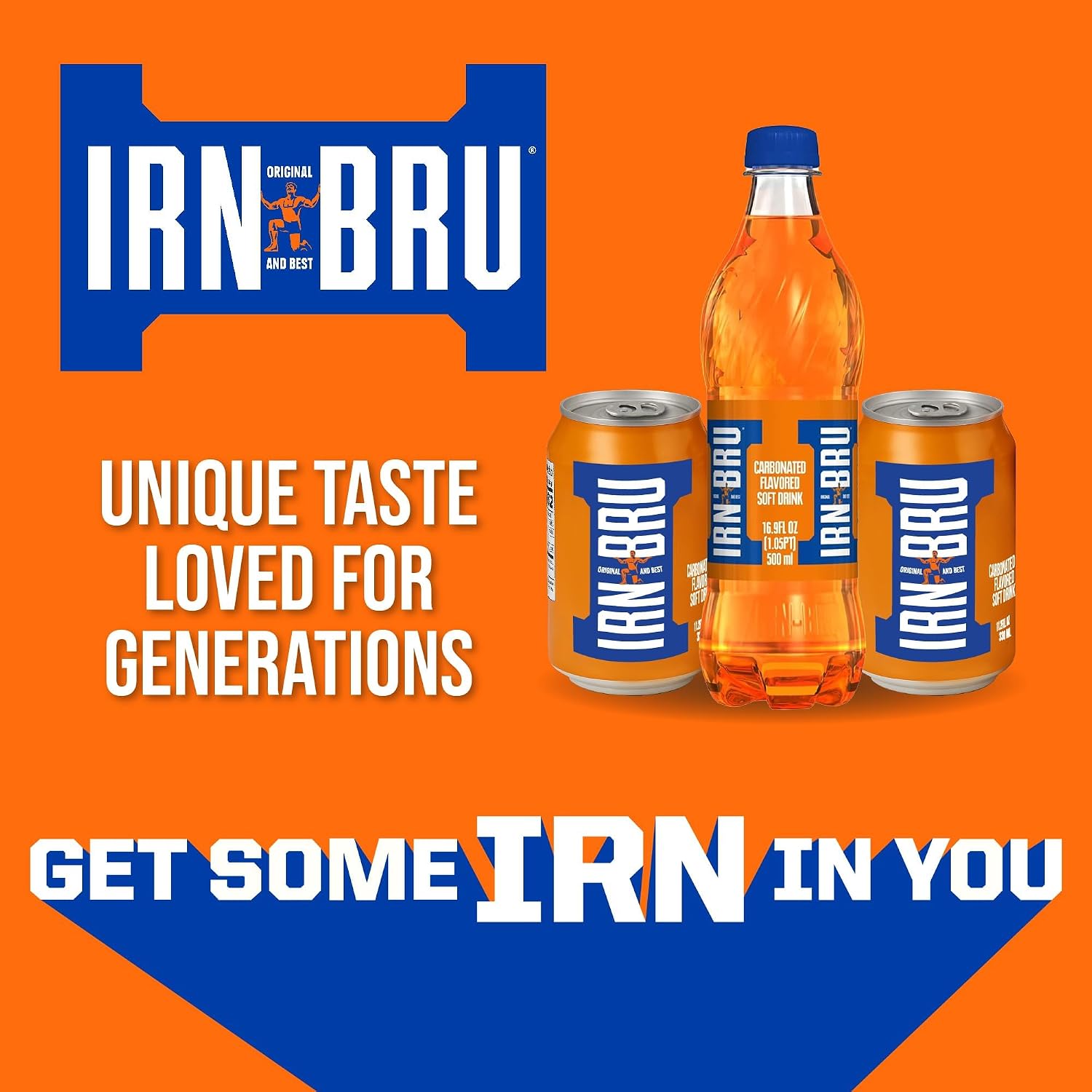 IRN-BRU Original Scottish Sparkling Soda, Citrus Flavored Carbonated Drink - Sparkling Flavored Soft Drink, 32 Flavor Recipe, 16.9 fl oz Bottles, Pack of 12