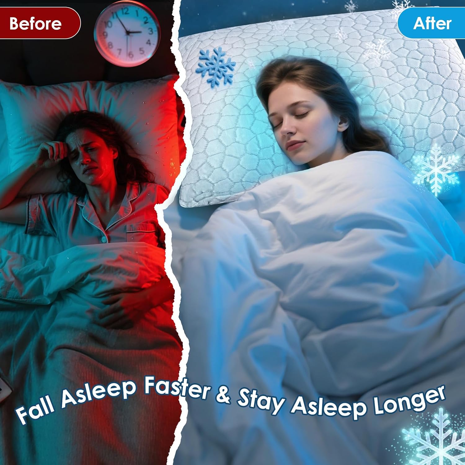 SUPA MODERN Cooling Pillow Queen Size Set of 2, CertiPUR-US Shredded Memory Foam Pillows for Sleeping, Cool Bed Pillows for Hot Sleepers, Adjustable Firm Pillow for Side,Back,Stomach Sleepers