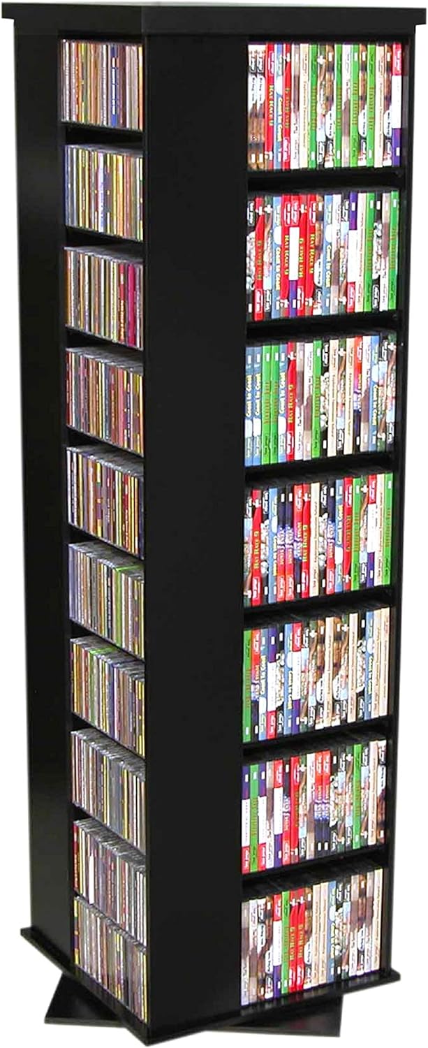 Venture Horizon 4-Sided Revolving Media Tower 1000 - Black: Laminated Wood Composites (MDF), Black-Color, 18.75" L x 18.75" W x 63" H
