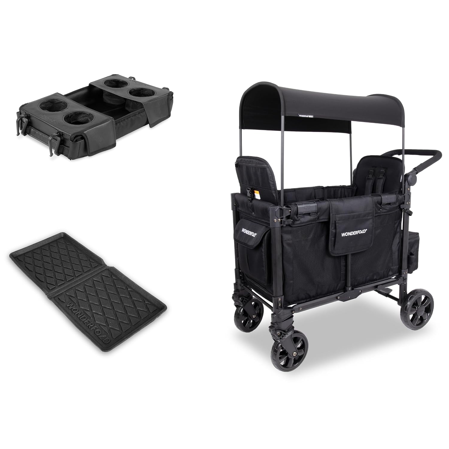 WonderFold W2 Stroller Wagon, Steel Frame, 2 Seater, Black