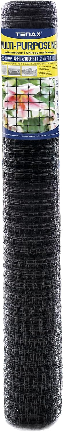 Tenax Multi-Purpose Net - Black Plastic Netting, Versatile Garden Fence - 3' x 50' - Polypropylene