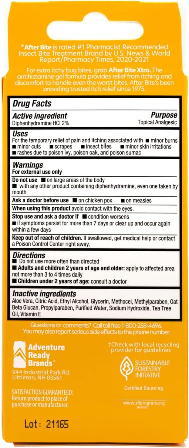 After Bite Xtra Bug Bite Itch Relief, Diphenhydramine HCl Gel Formula, 4Pk