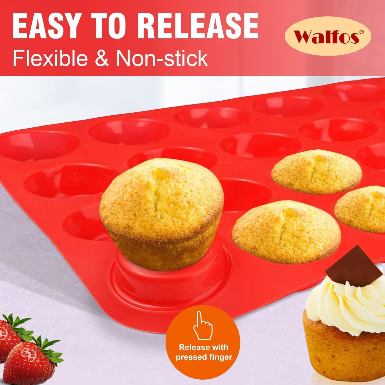 Walfos Silicone Texas Muffin Pan - 6 Cup Jumbo Silicone Cupcake Pan, Non-Stick, Just Release! Perfect for Egg Muffin