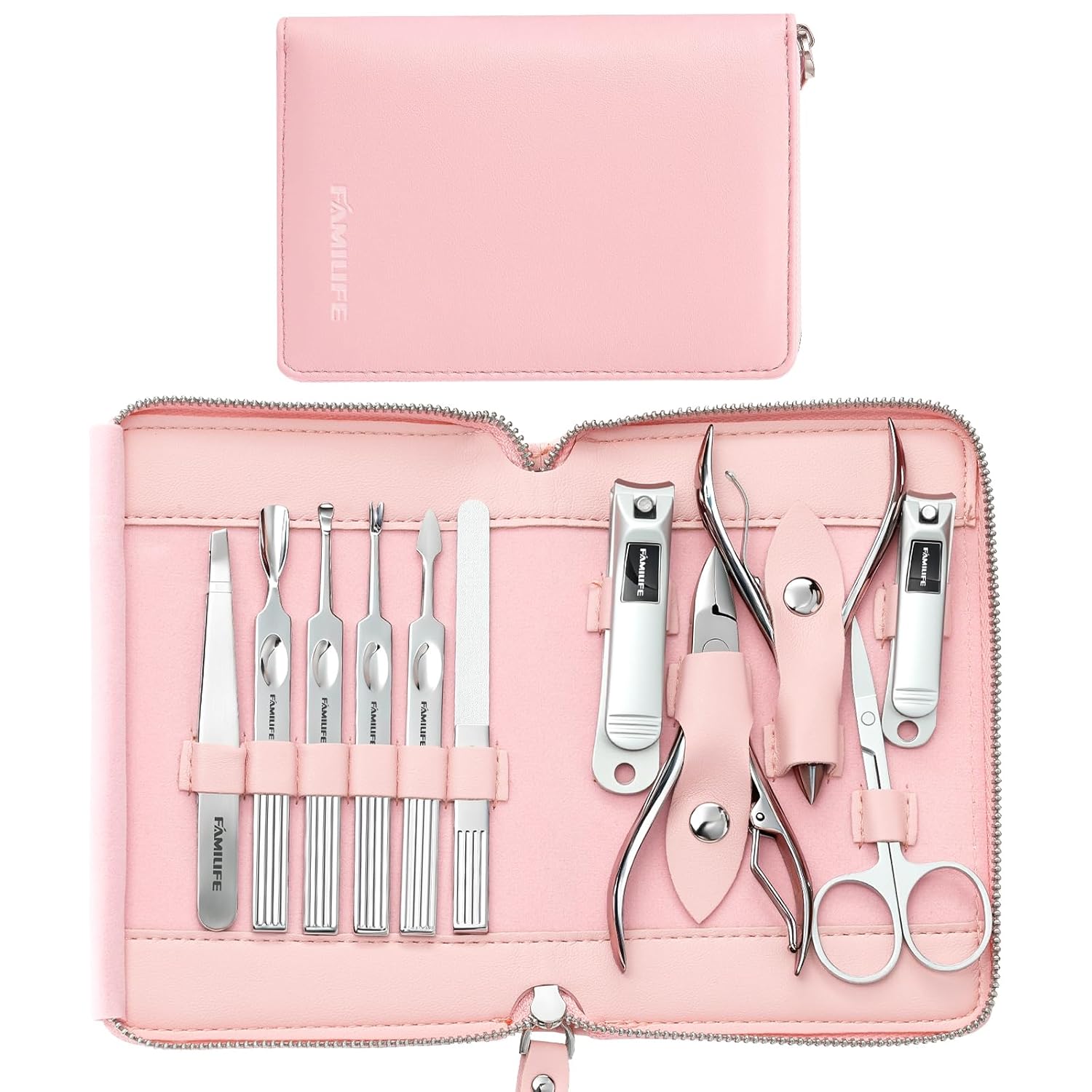 FAMILIFE Stainless Steel Manicure Set 11-in-1 Professional Nail Clipper Kit